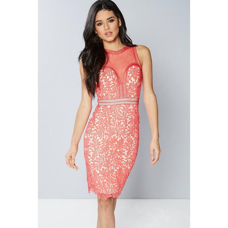 Little Mistress Lace High Neck Midi Dress