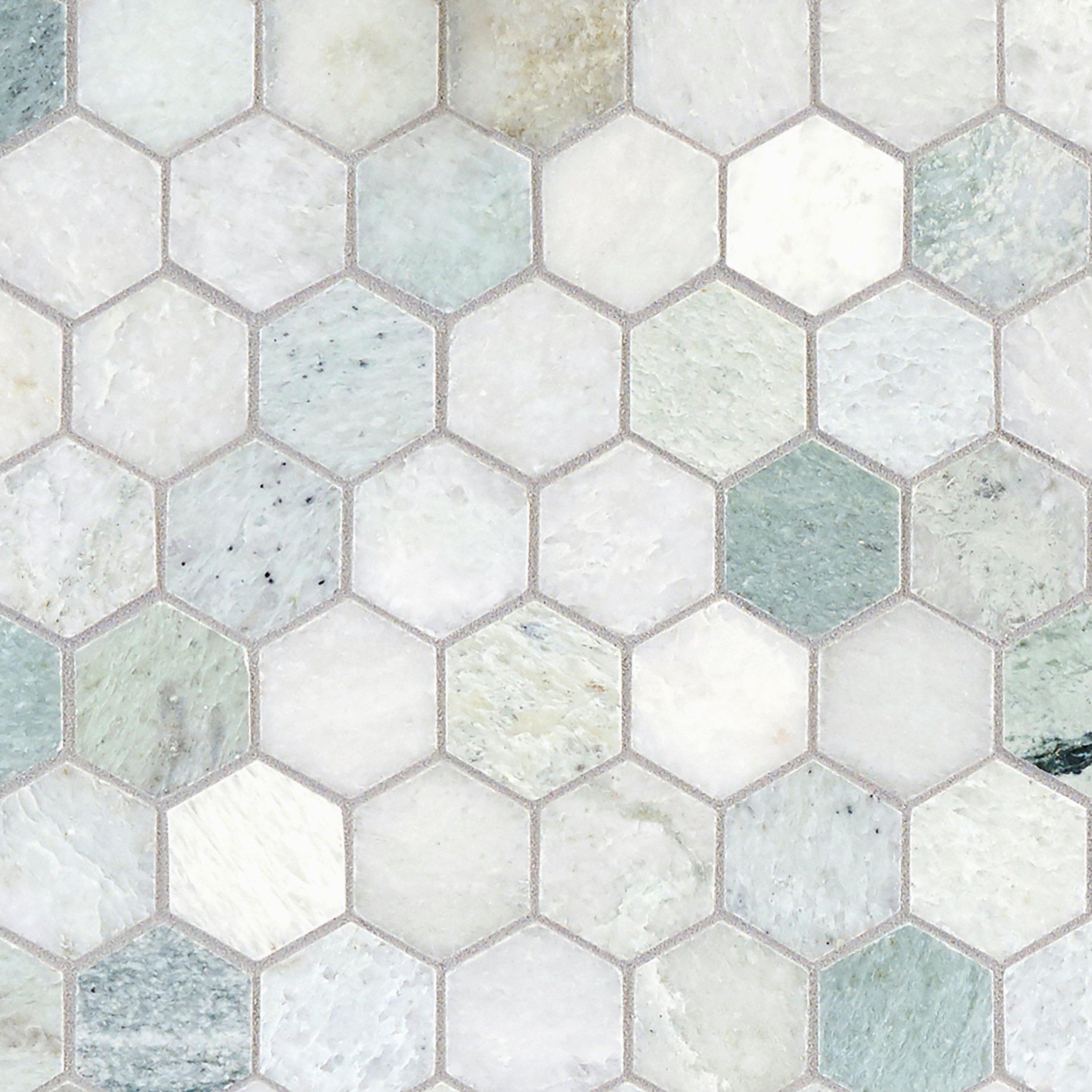 Caribbean Green Hexagon Tumbled Marble Mosaic 12 X 12