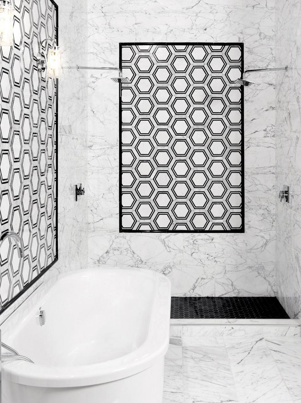 Elegant Tile Made With Waterjet Viviano Marmo Carrara Thassos Hexagon Waterjet Marble Mosaic