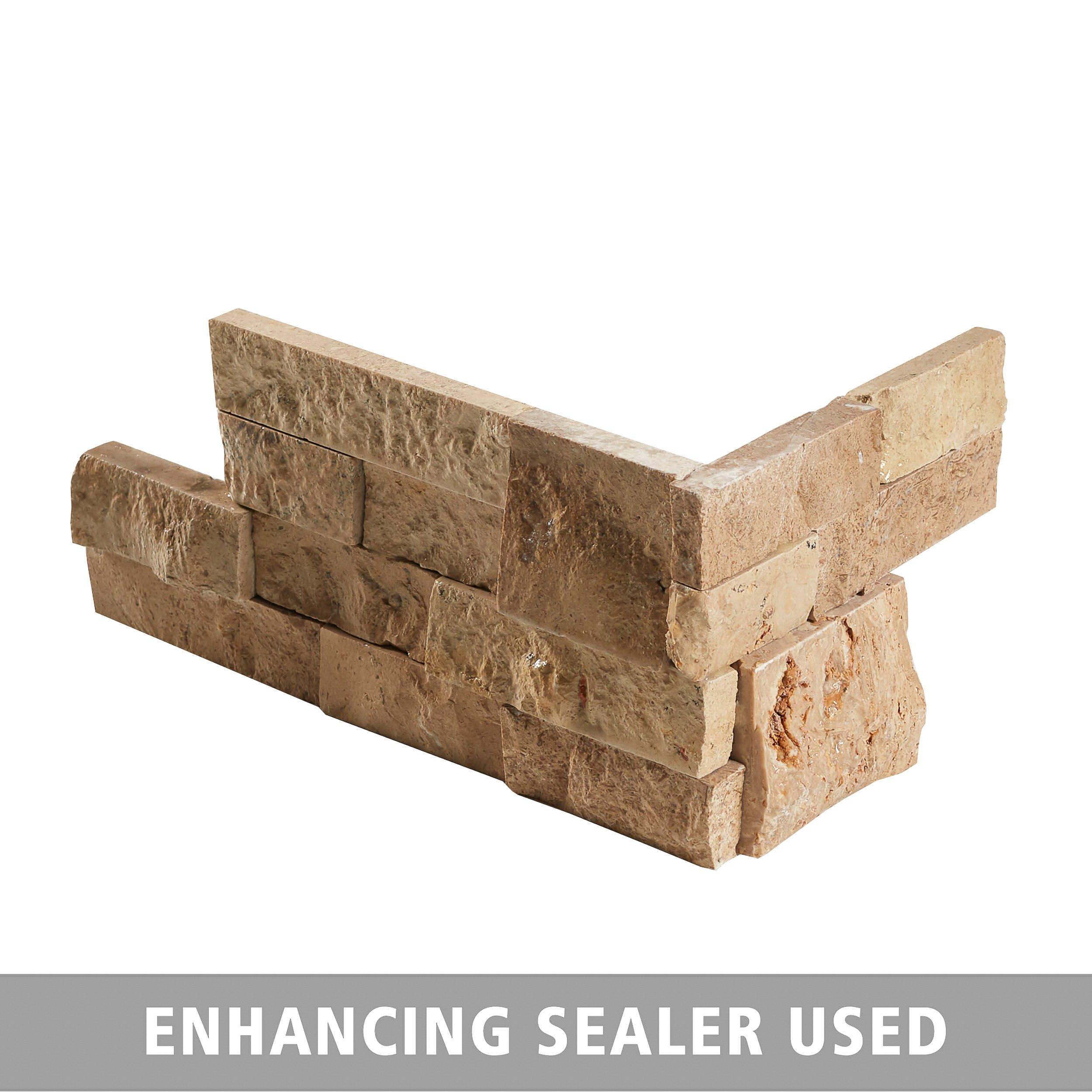 Roman Beige Splitface Travertine Corner Panel Ledger 6 X 18