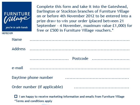 Furniture village competition entry form