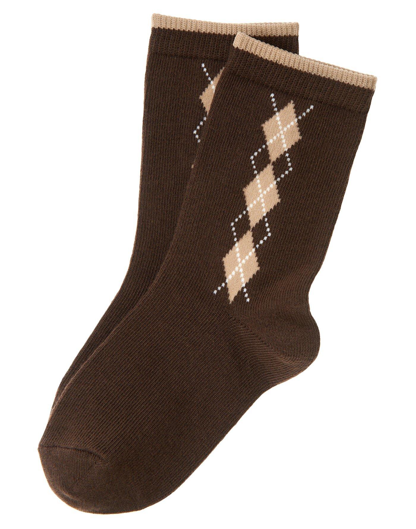 Boys Dark Brown Argyle Sock at JanieandJack