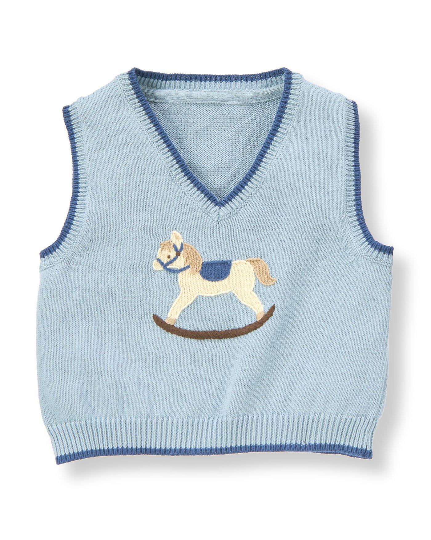 Baby Boy Nursery Blue Rocking Horse Sweater Vest at JanieandJack