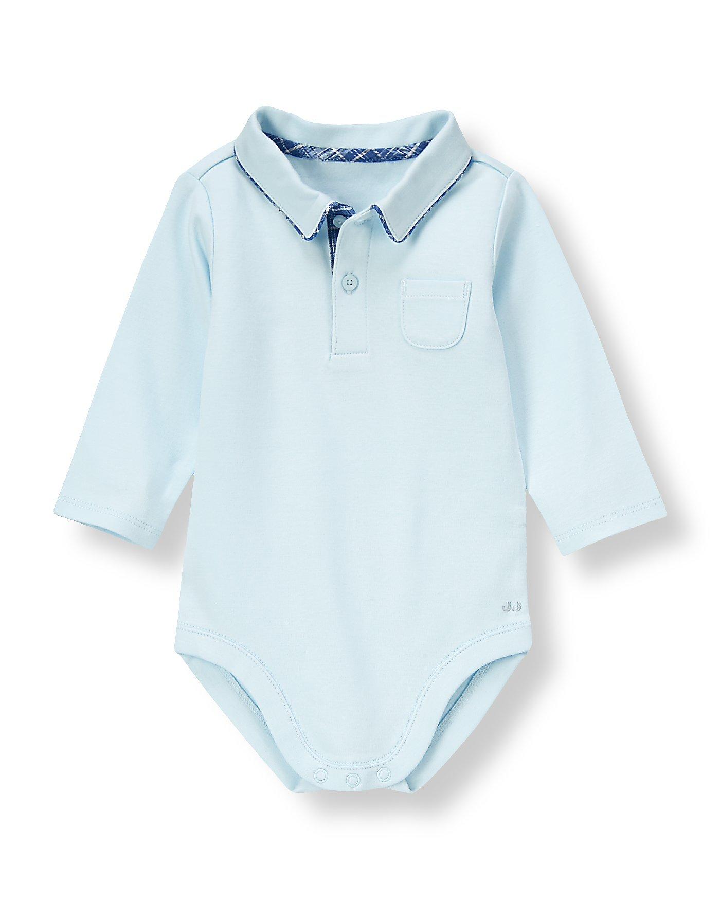 Baby Boy Cloud Blue Polo Knit Bodysuit at JanieandJack