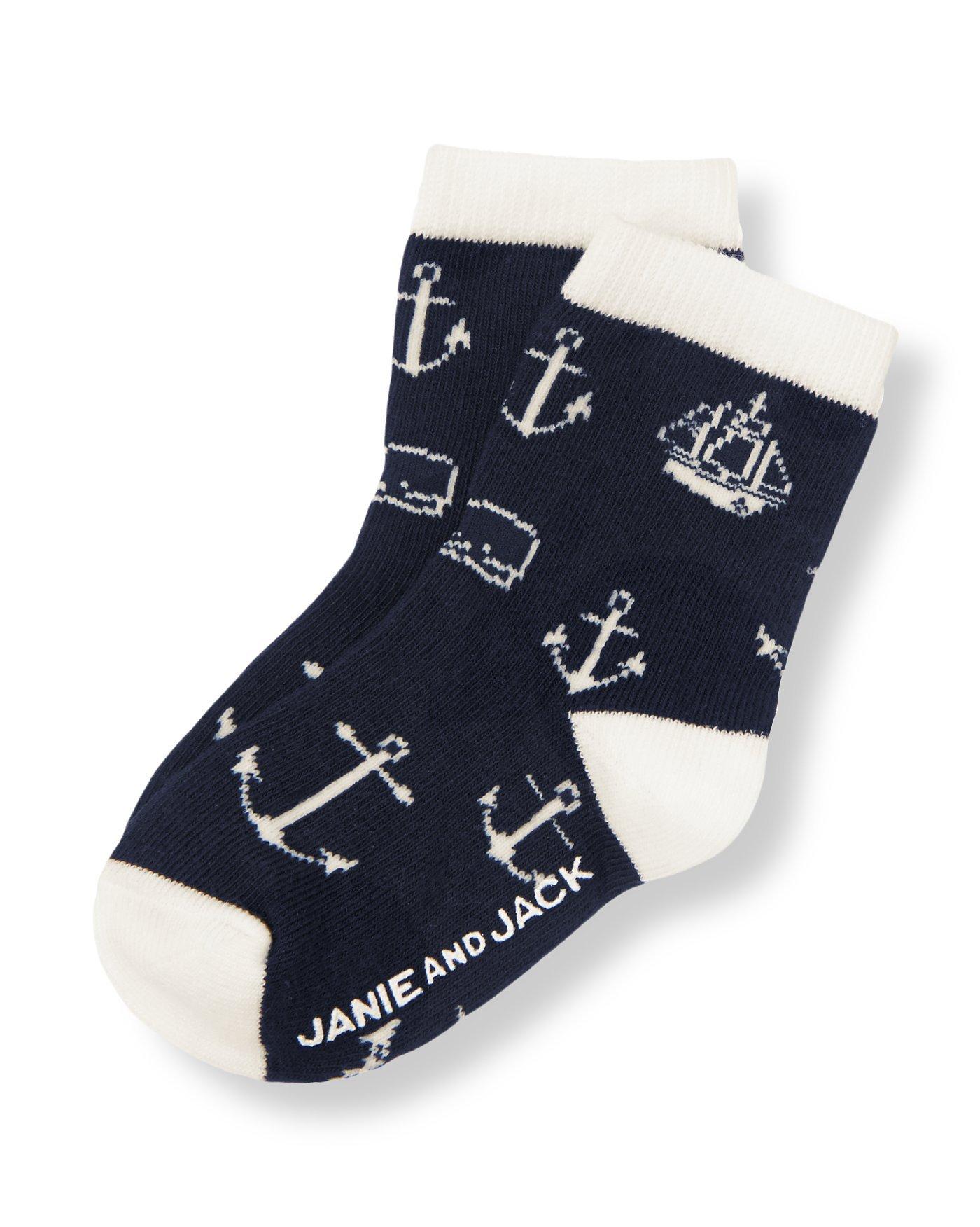 Boys Nautical Navy Anchor Sock at JanieandJack
