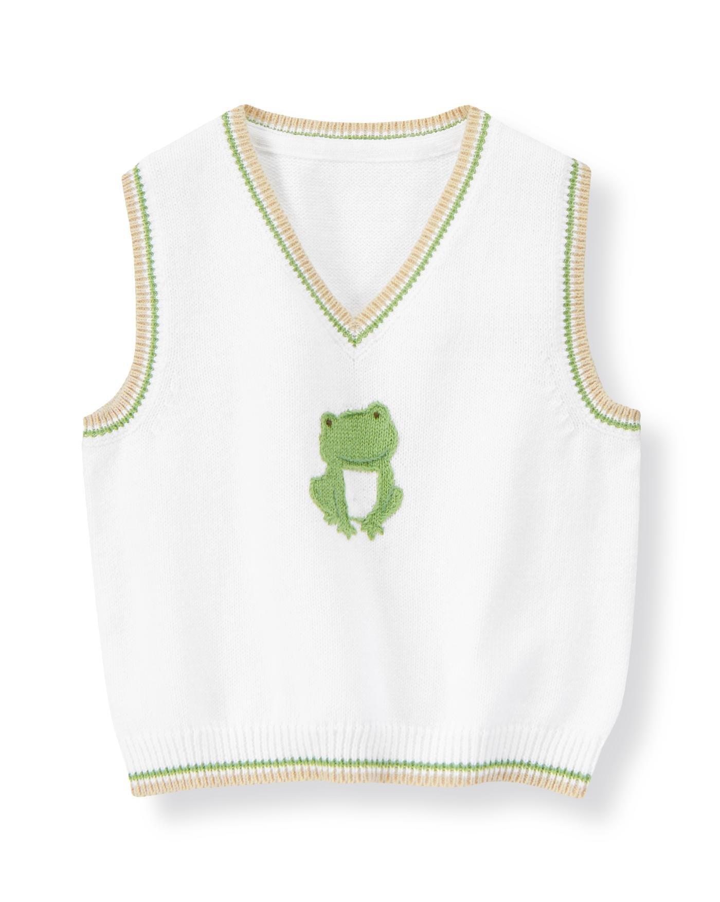 Baby Boy Pure White Frog Sweater Vest at JanieandJack