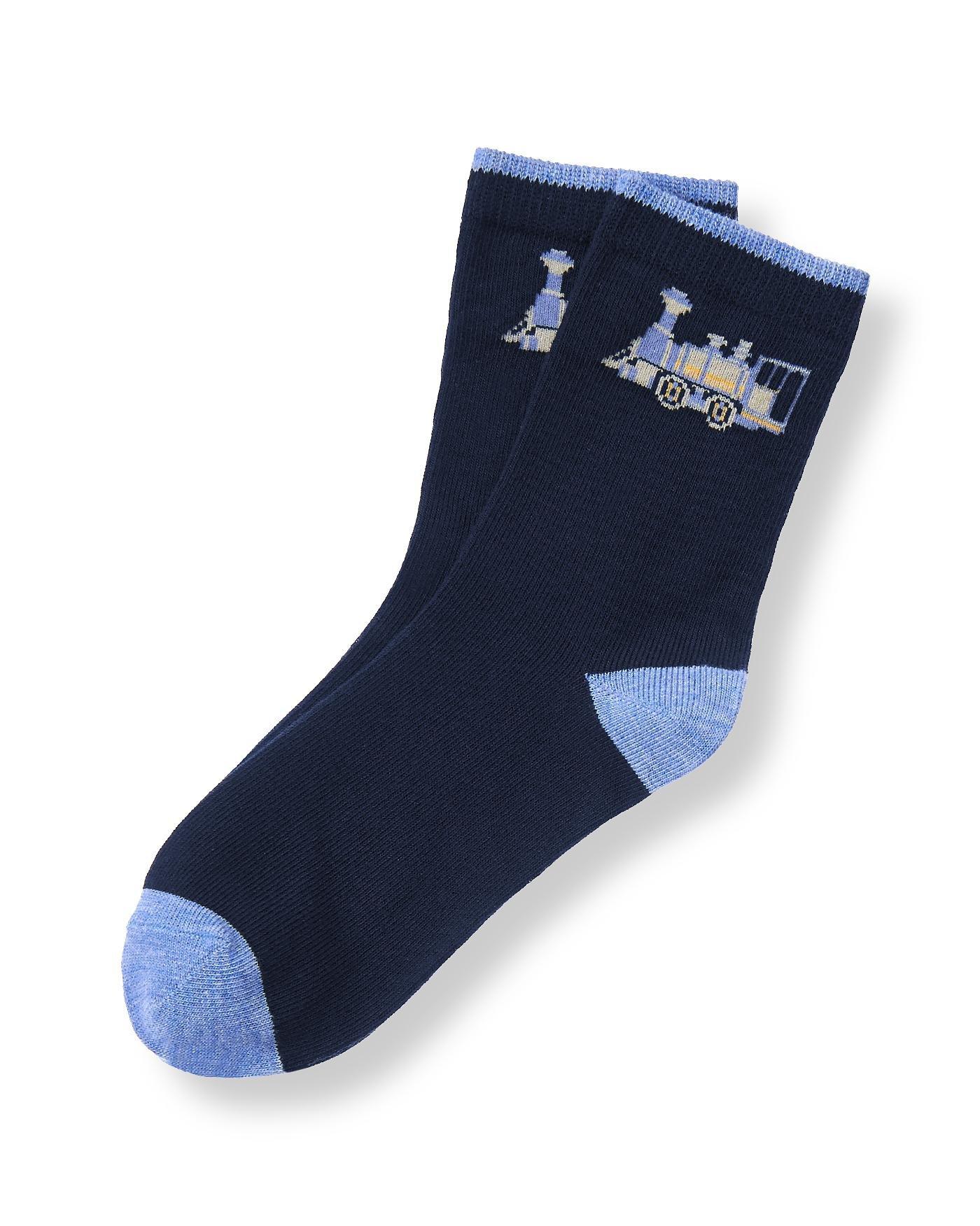 Boys Navy Train Sock at JanieandJack