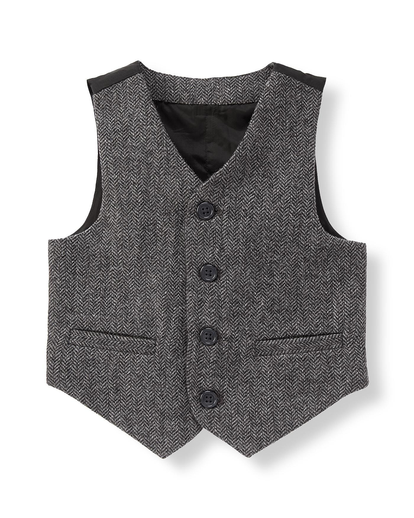 Charcoal Grey Herringbone Herringbone Suit Vest at JanieandJack