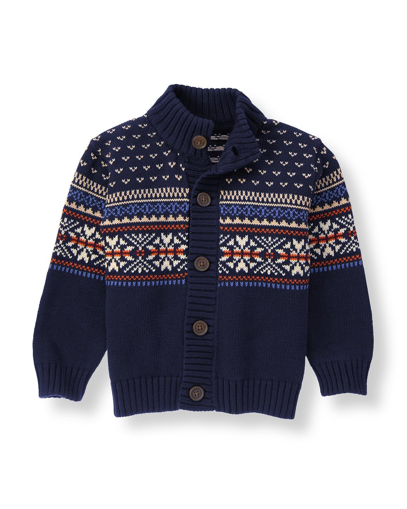 Boys Navy Fair Isle Cardigan at JanieandJack