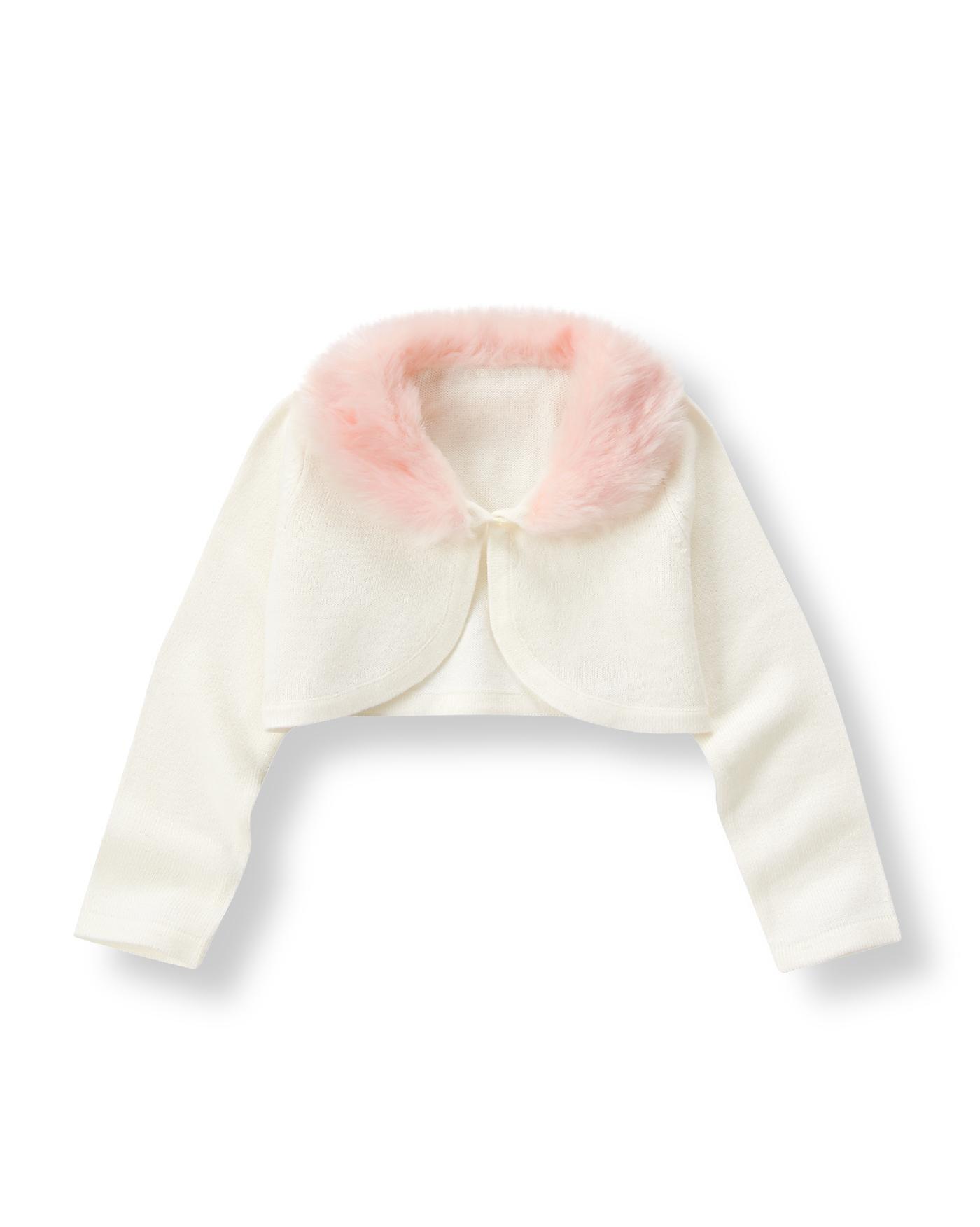White Faux Fur Collar Crop Cardigan at JanieandJack