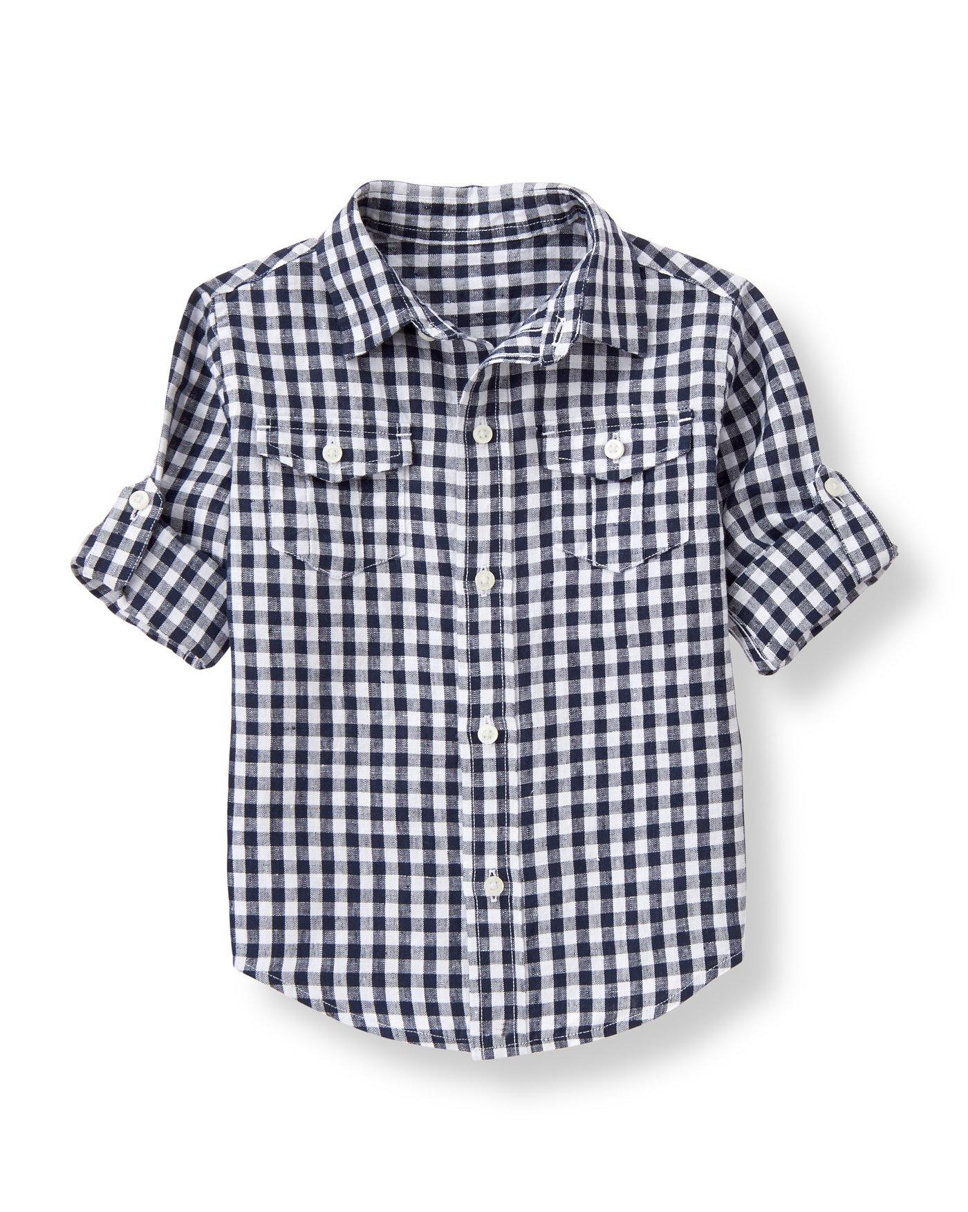 Navy Gingham Gingham Linen Shirt at JanieandJack