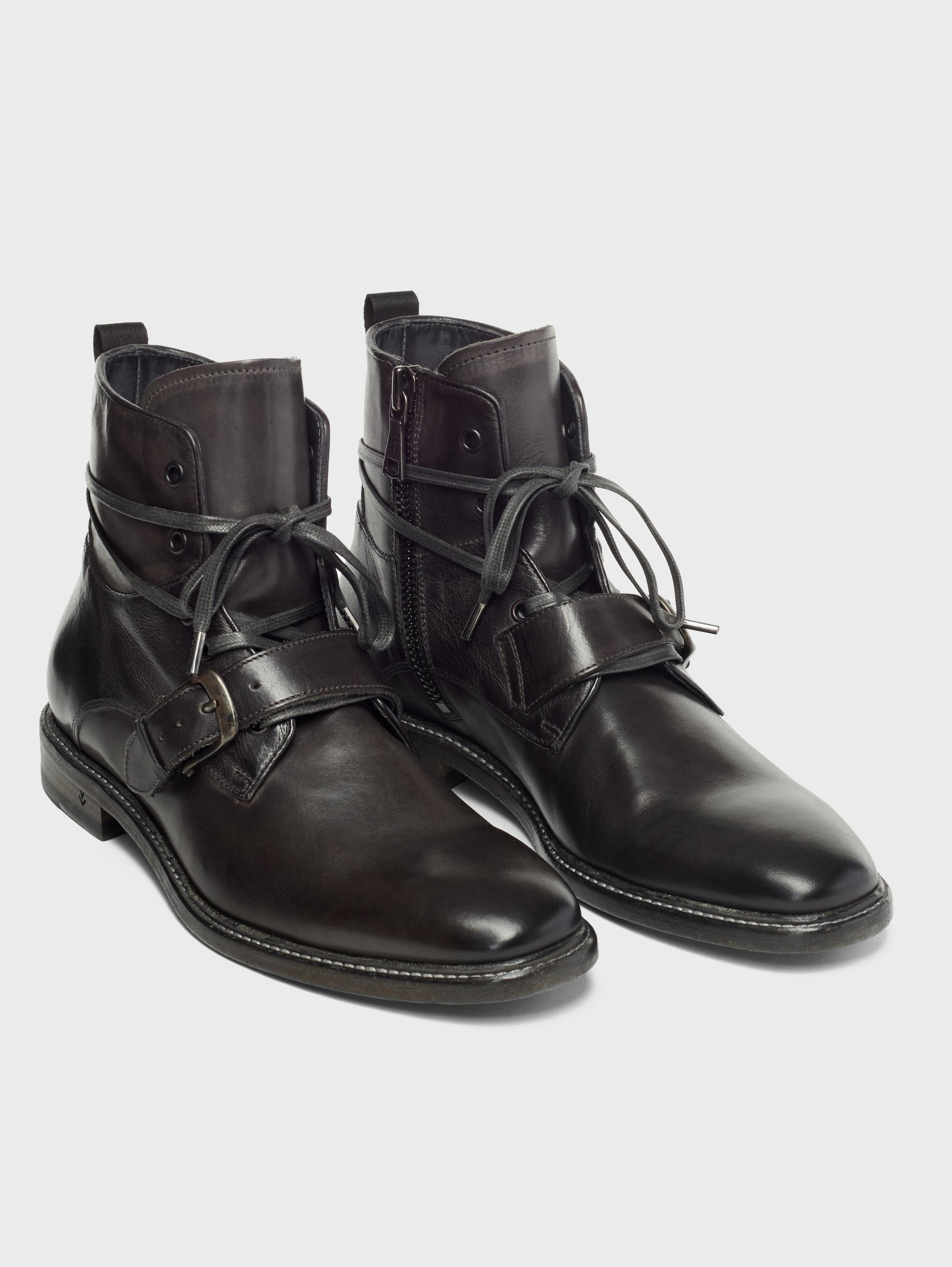 John Varvatos Irving Welted Buckle Lace Boots Lead