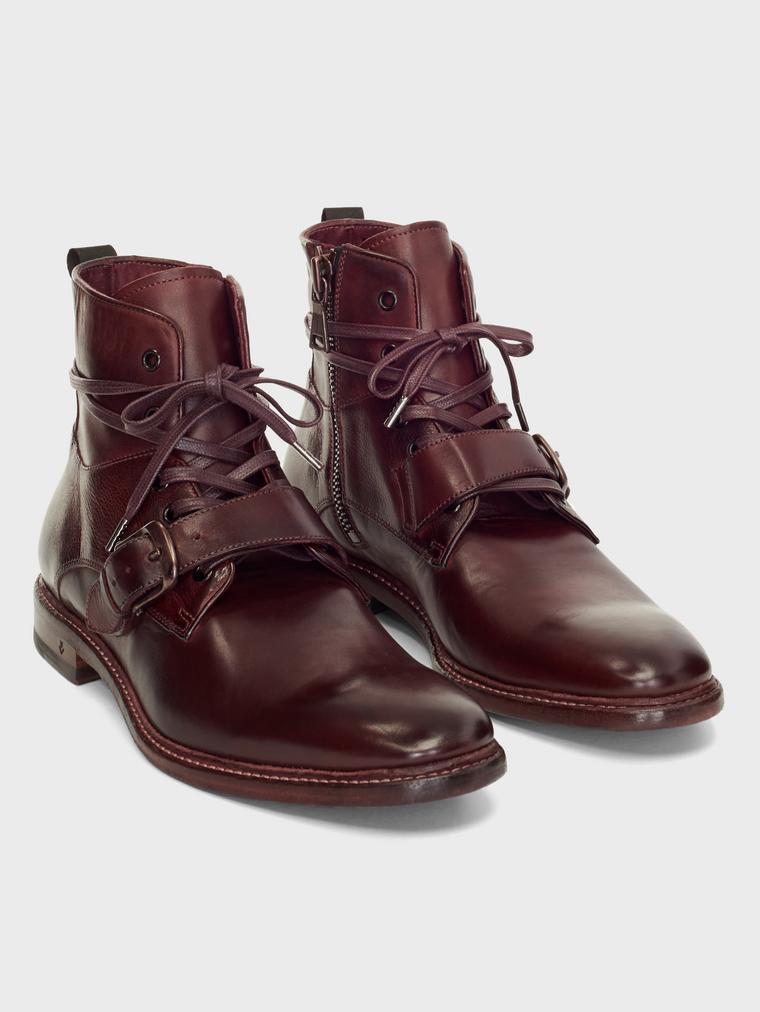 John Varvatos Irving Welted Buckle Lace Boots Burgundy
