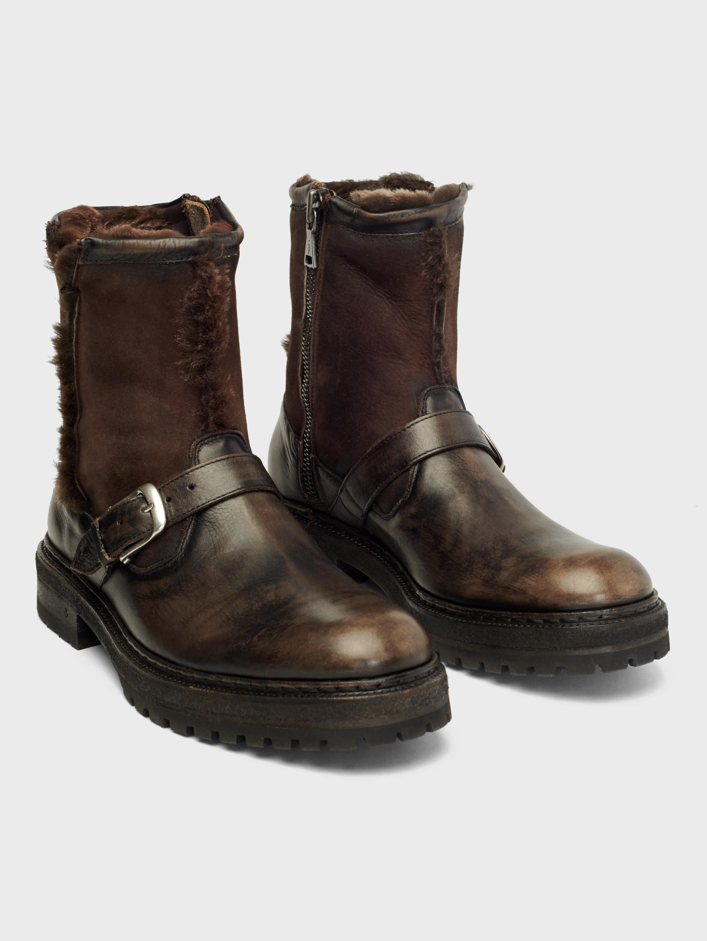 John Varvatos Union Shearling Moto Boots Walnut