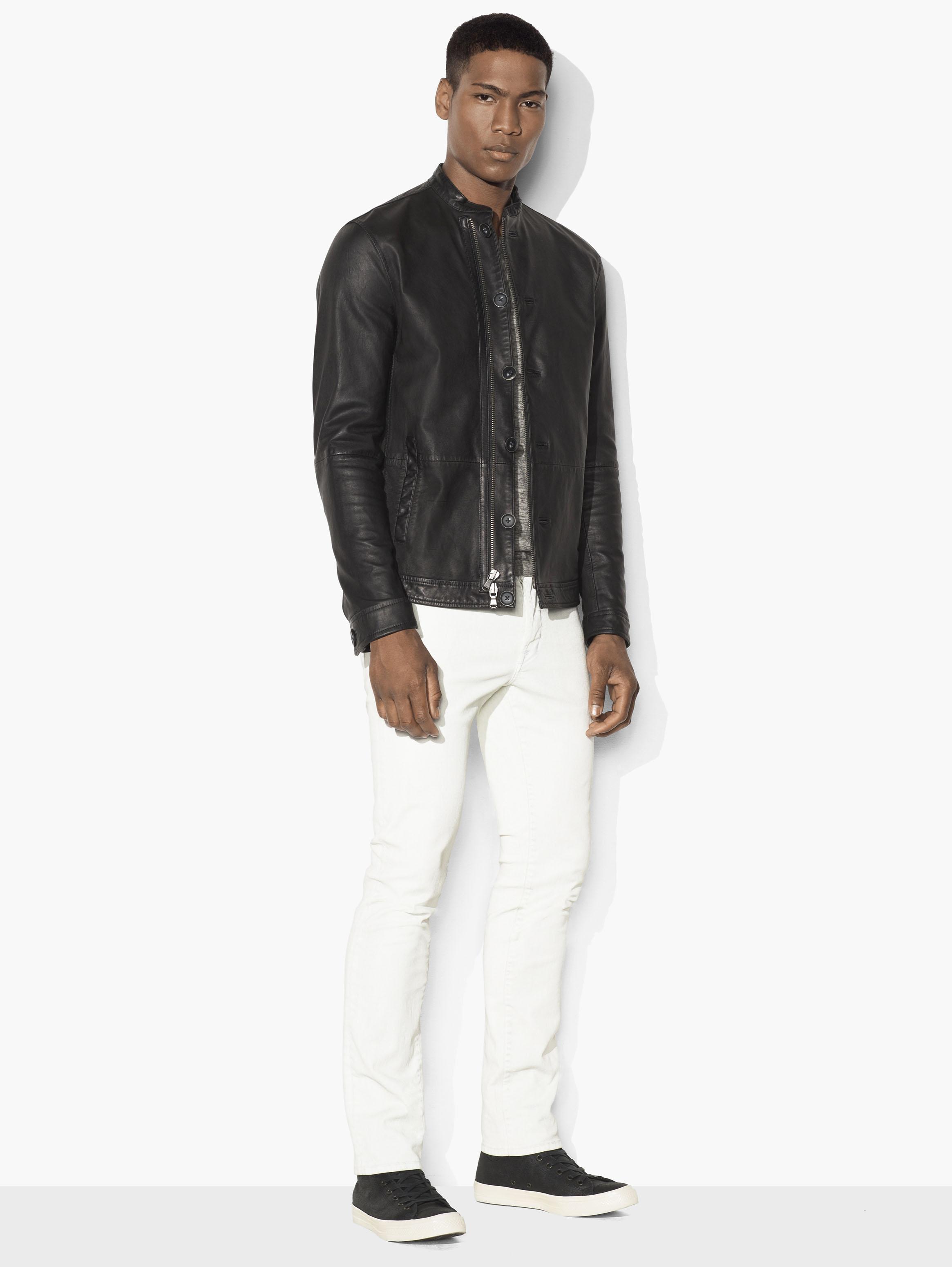 John Varvatos Black Leather Racer Jacket