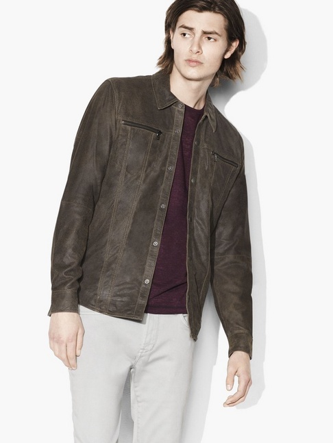John Varvatos Waxed Leather Shirt Jacket