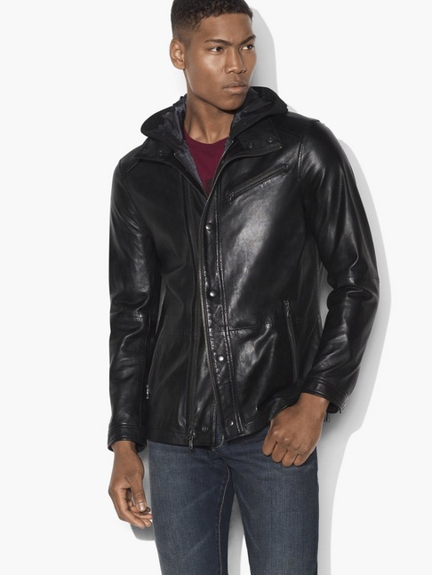 John Varvatos Hooded Leather Jacket