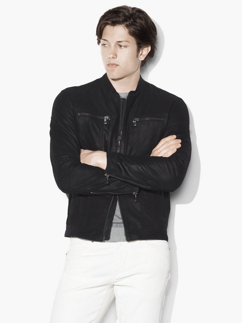 John Varvatos Leather Denim-Style Jacket