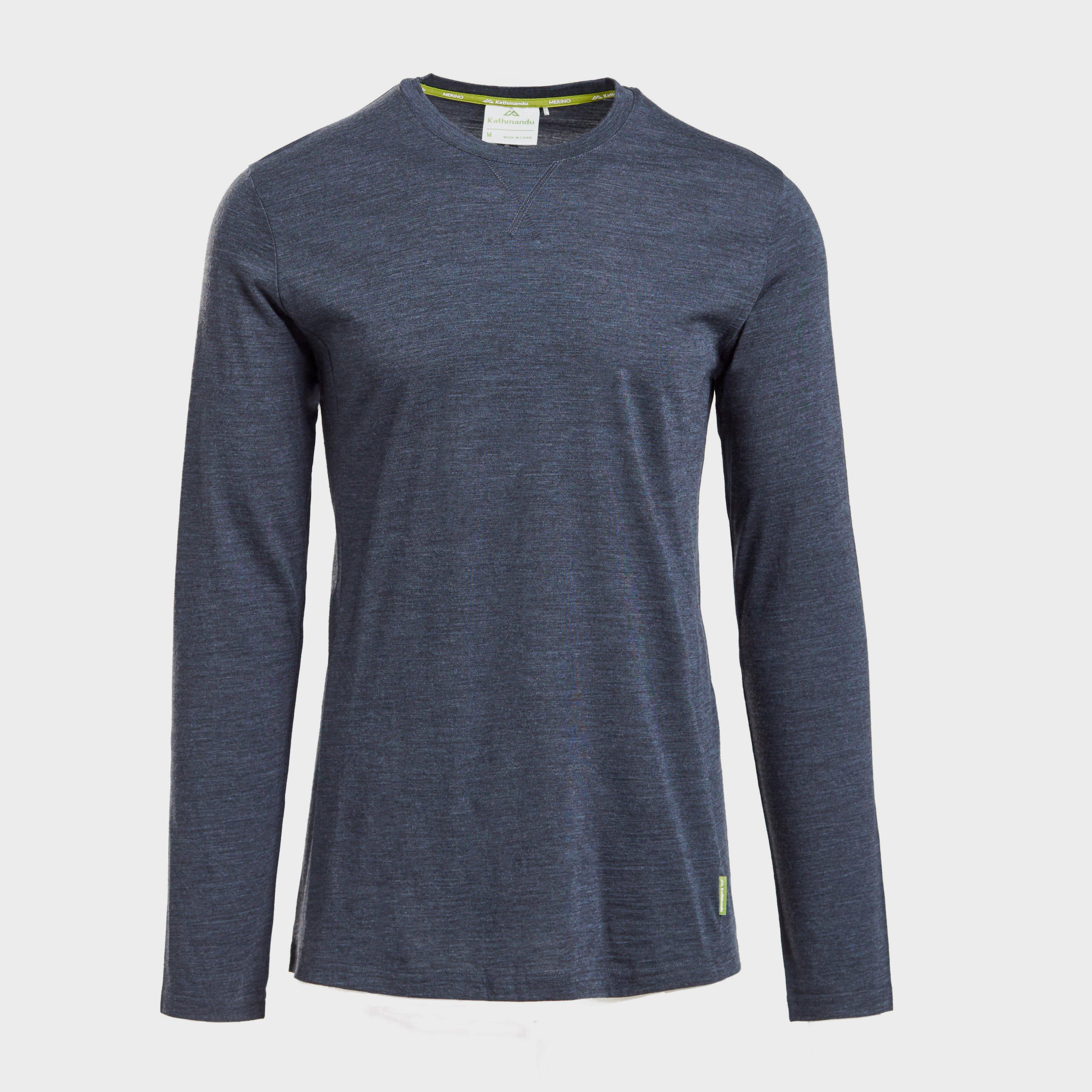 Image of Kathmandu Men's Core Spun Merino Long Sleeve Crew Top, NVY/NVY