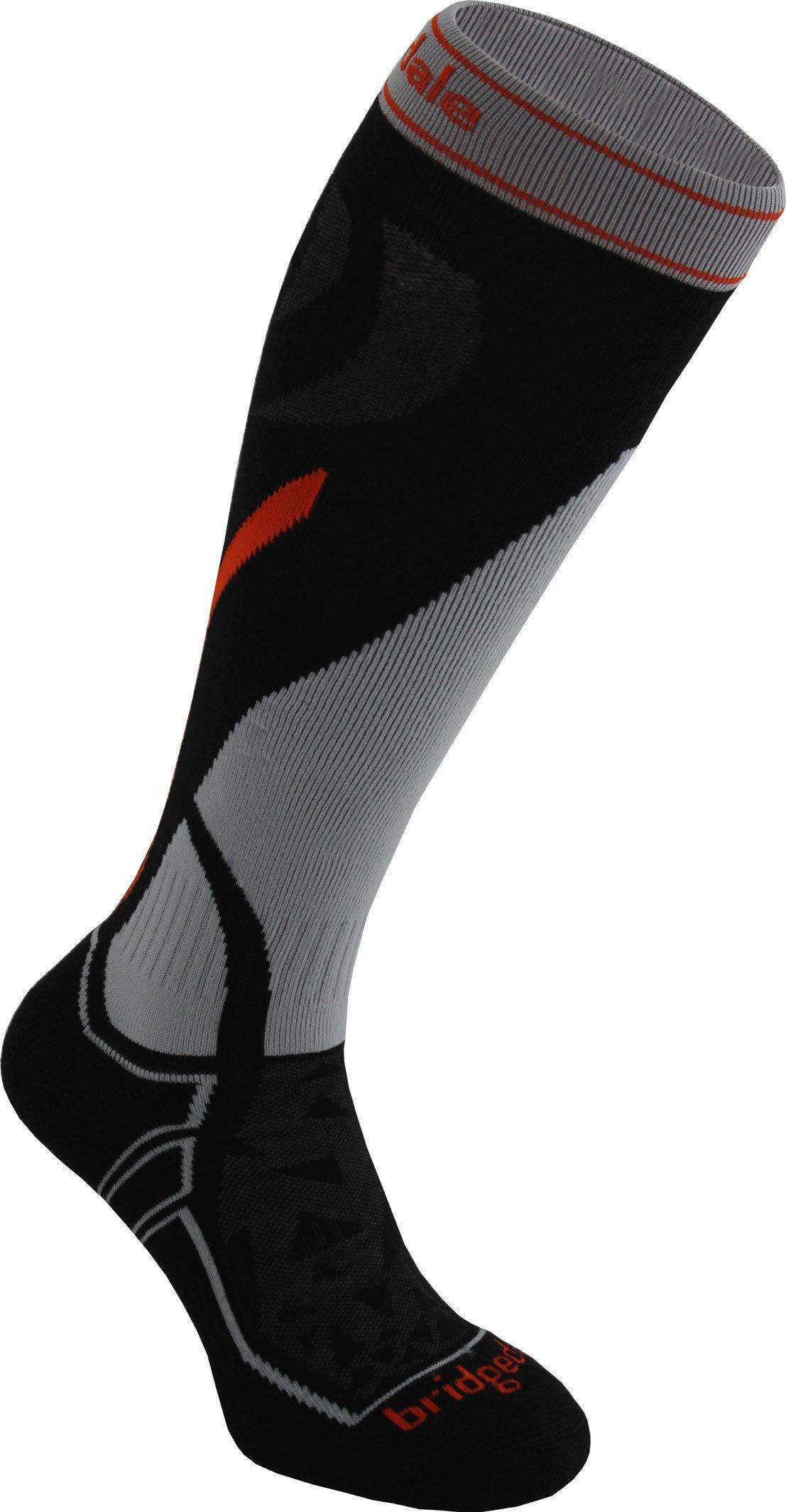 Image of Bridgedale Men's Ski Midweight Merino Endurance Over Calf Soc, BLACK-SILVER/MENS