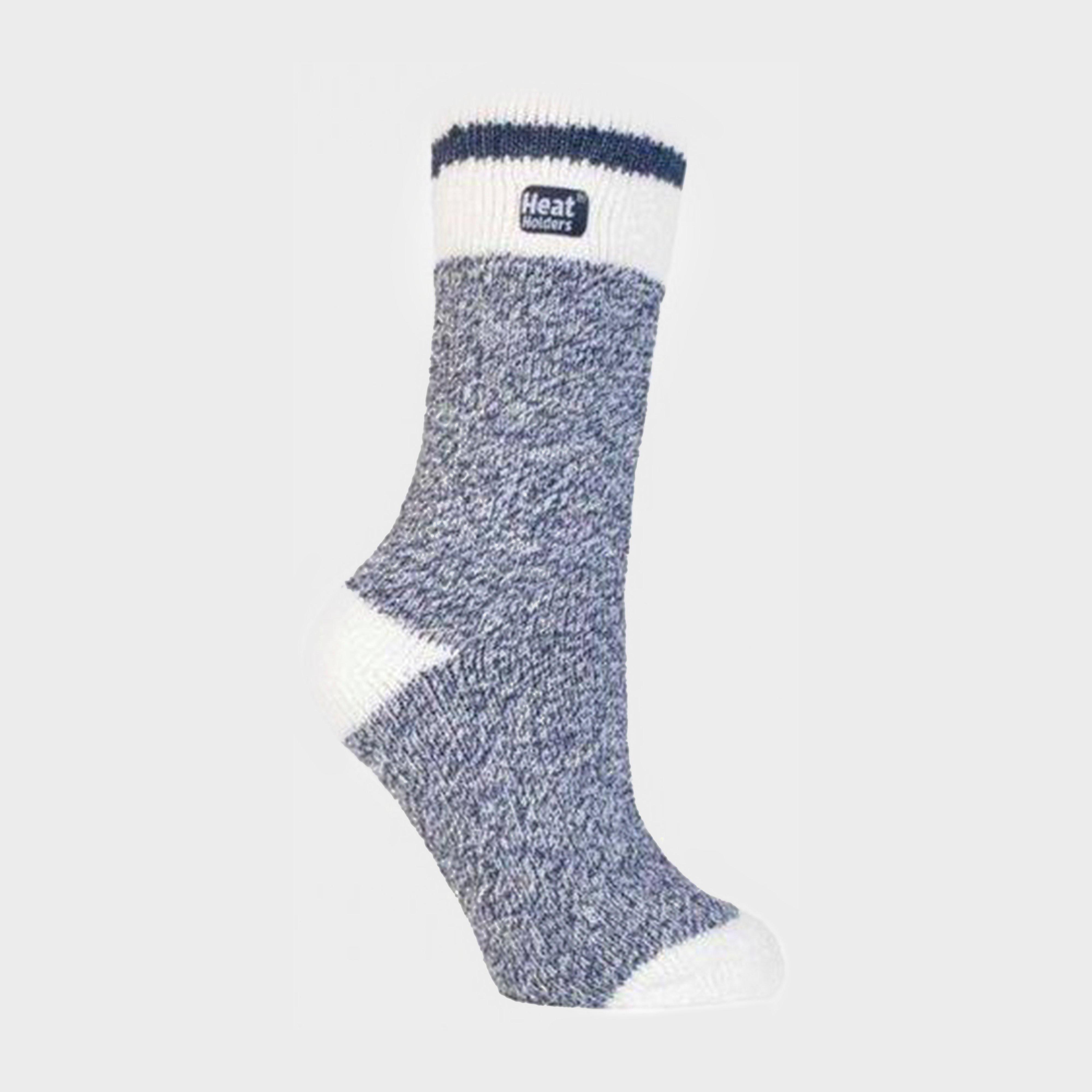 Image of Heat Holders Ladies Cream Block Twist Socks, SOFT NAVY/WMNS