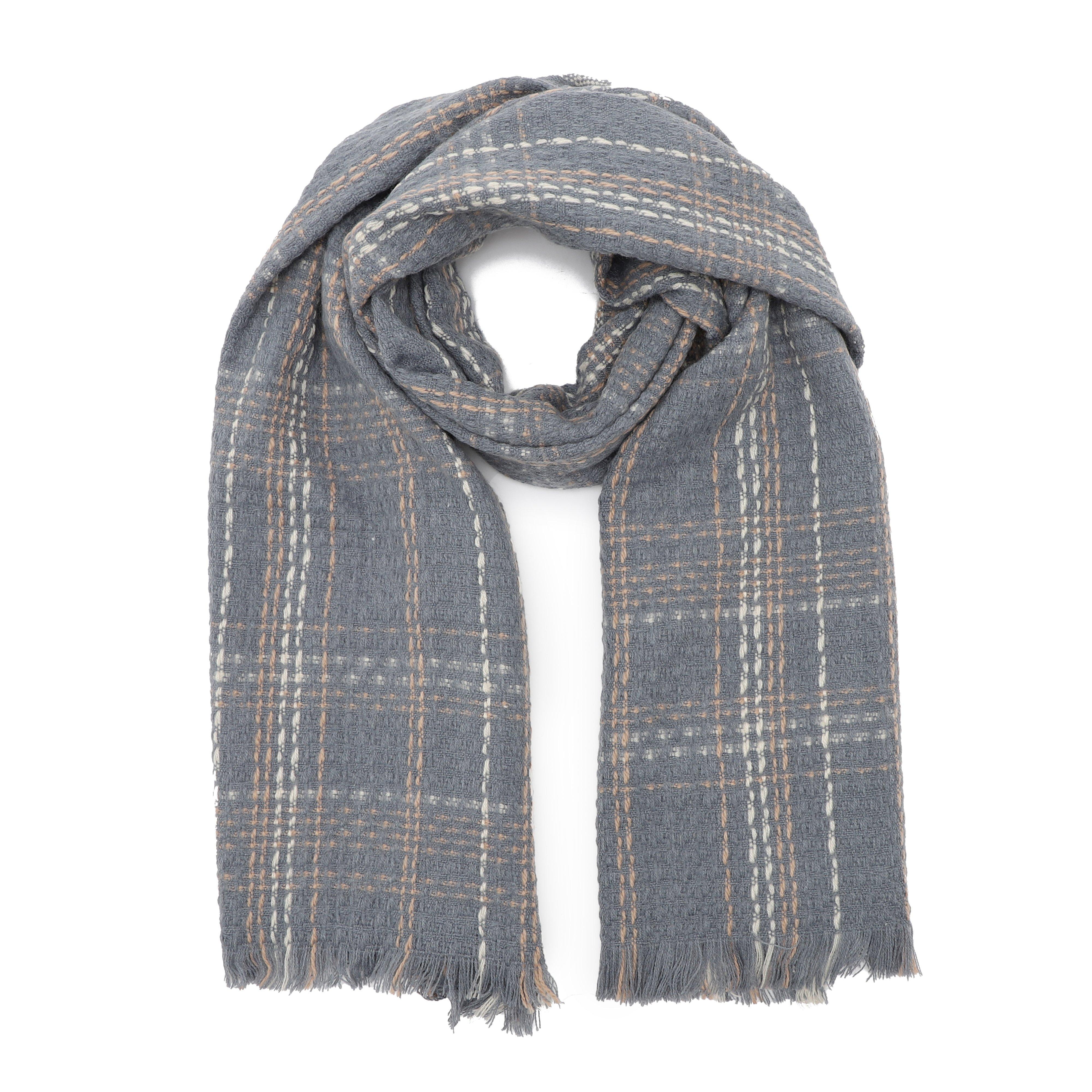 Womens Woven Scarf Grey Chequered