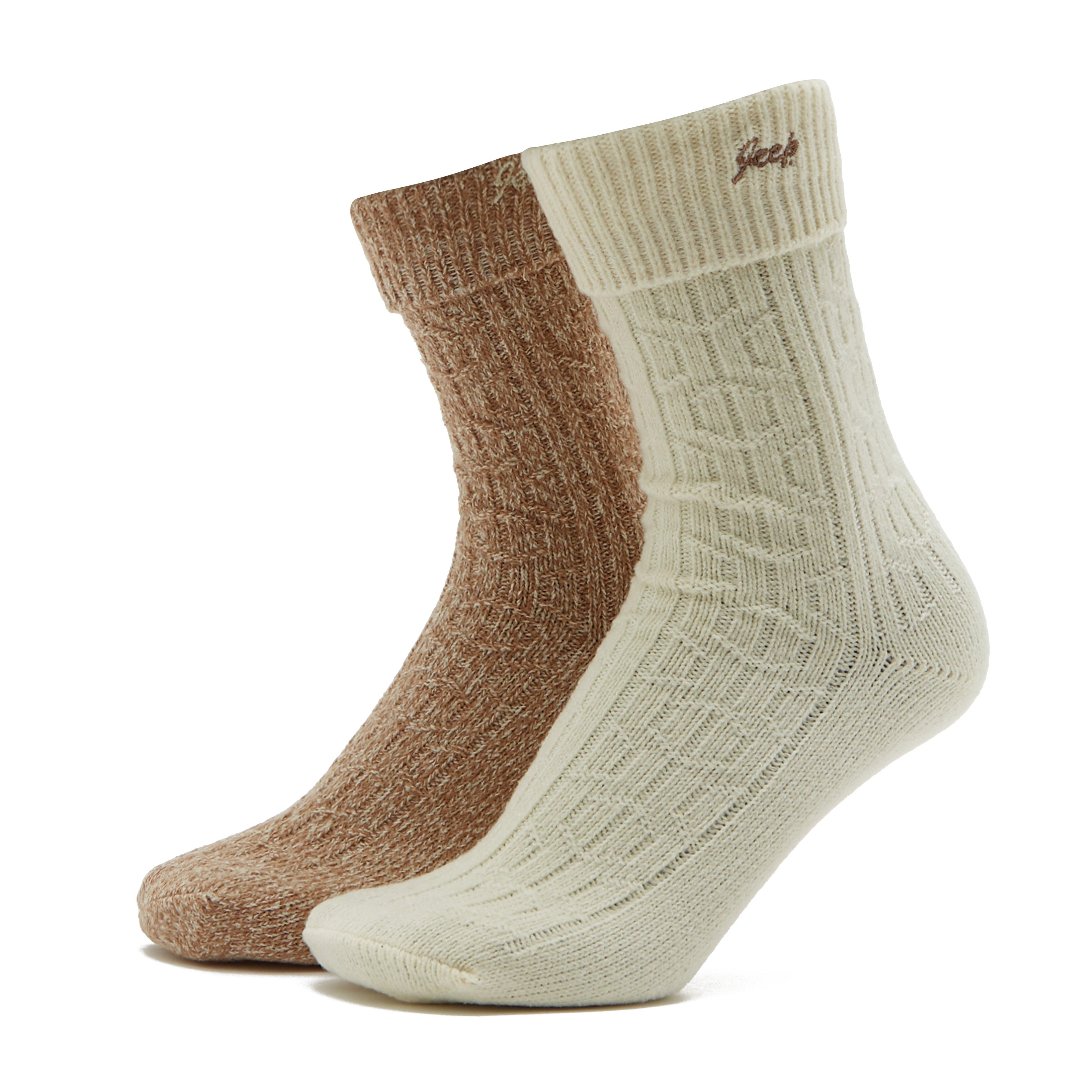 Womens Super Soft Brushed Boot Socks Taupe/Cream