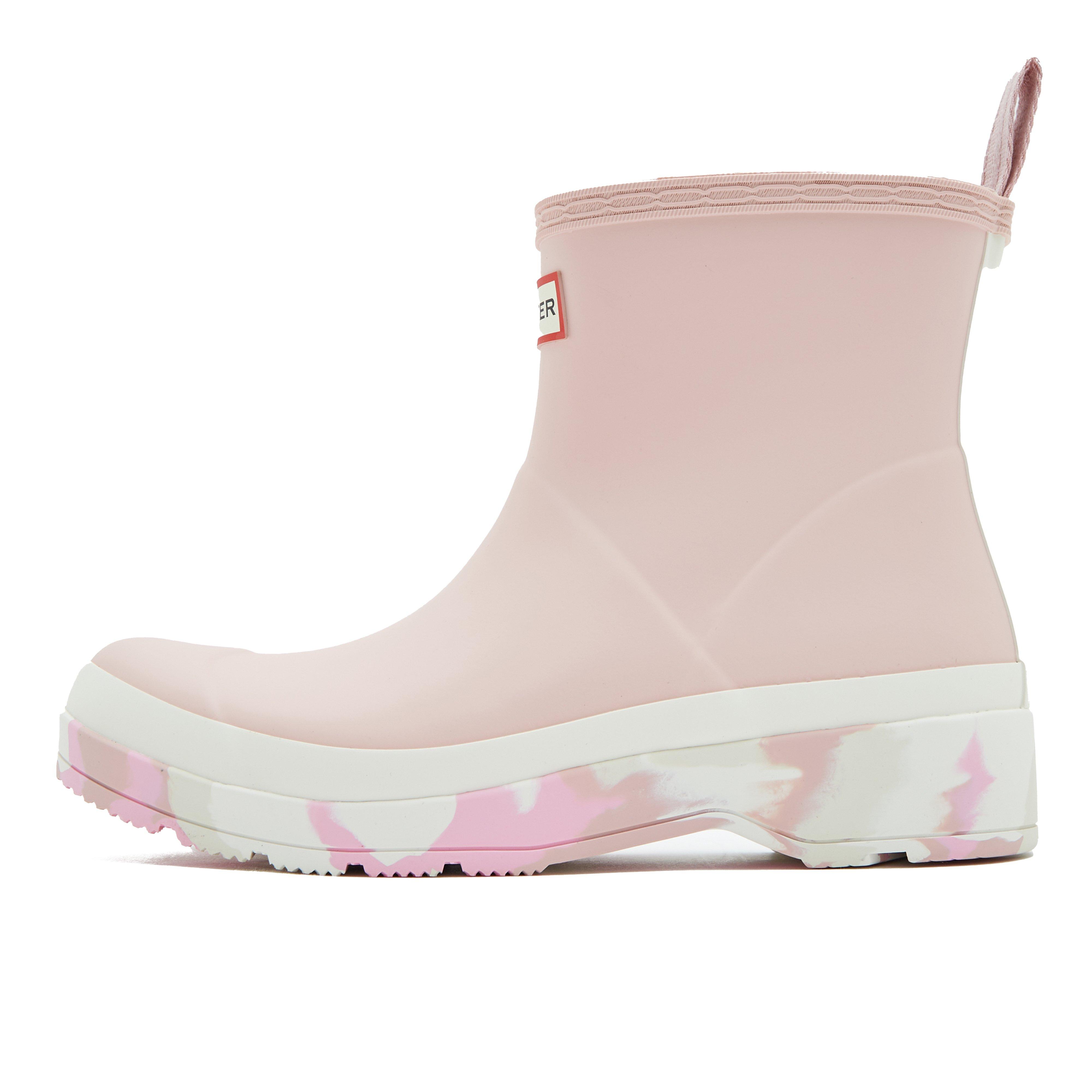 Womens Play Short Splash Sole Rain Wellington Boots Baby Pink/White