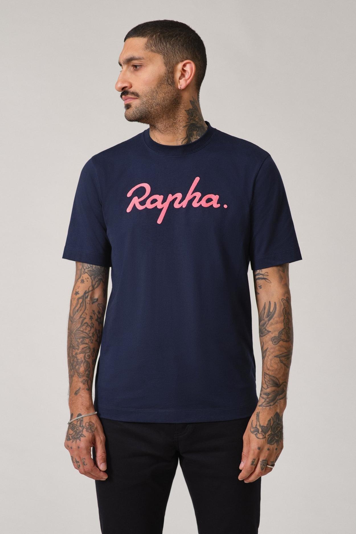 Rapha Men's Logo T-Shirt in Navy/Pink | Cycling Clothing | Tiso UK