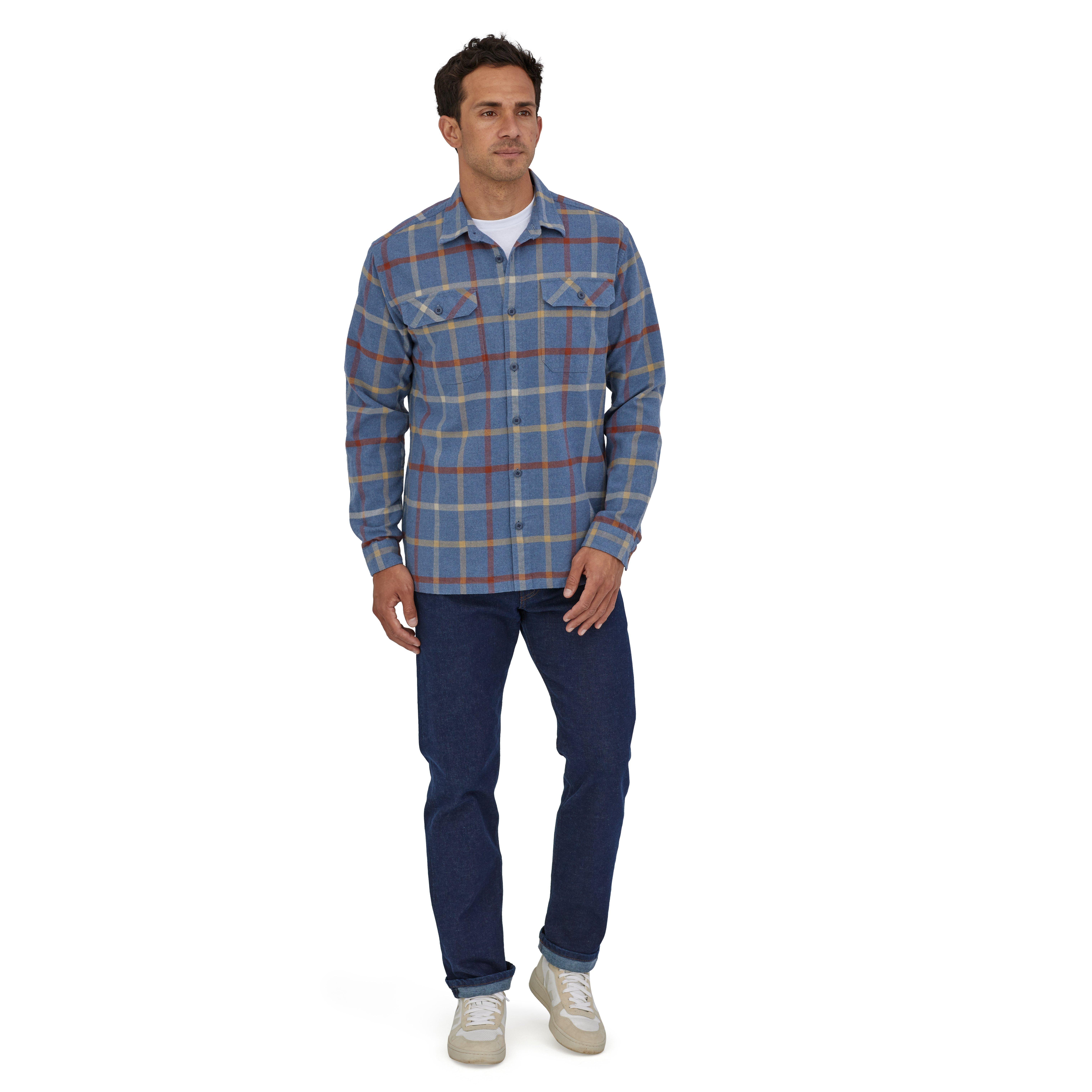 Patagonia Men s Long Sleeved Organic Cotton Flannel Shirt Brisk Dolomite Blue Men s Shirts Tiso UK