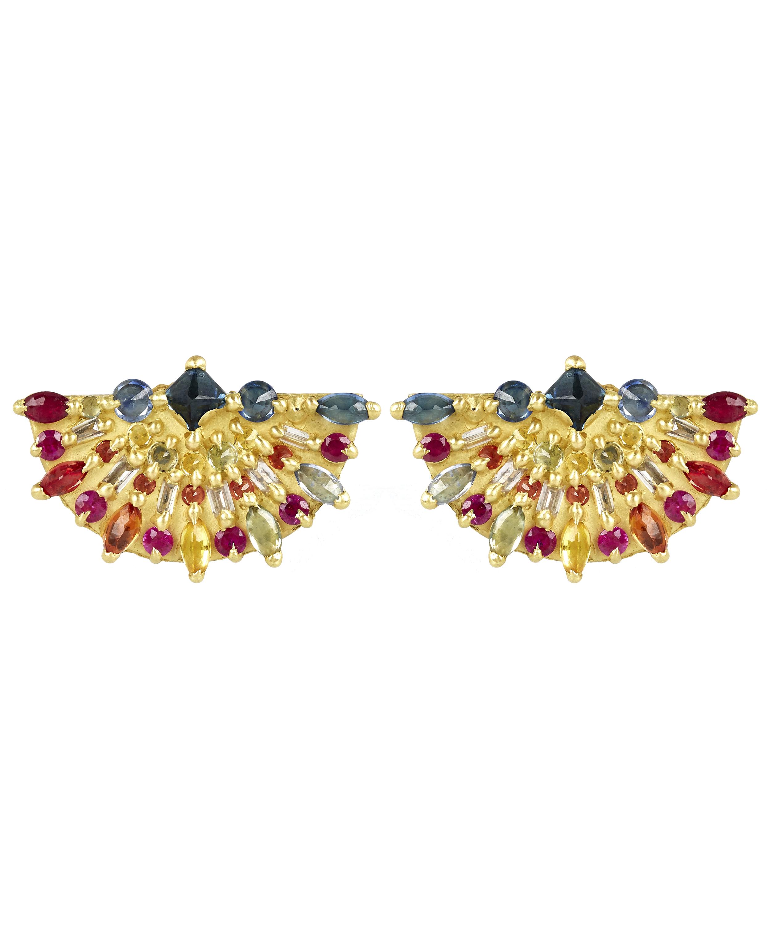 Gold Pinched Rainbow Sapphire Fan Earrings Liberty London