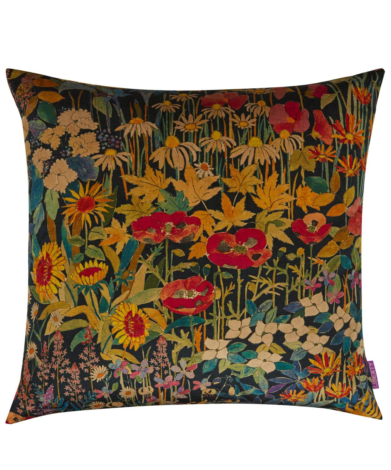 Faria Flowers Vintage Velvet Cushion In Marigold Liberty London