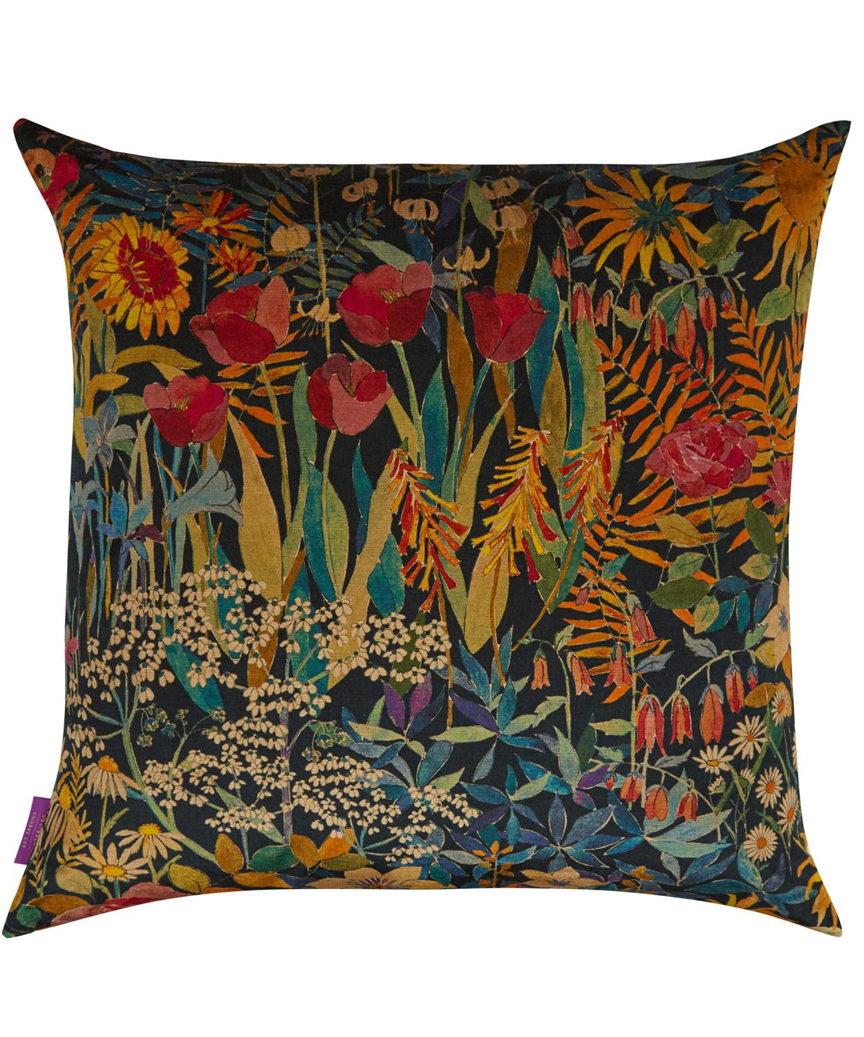 Faria Flowers Vintage Velvet Cushion In Marigold Liberty London