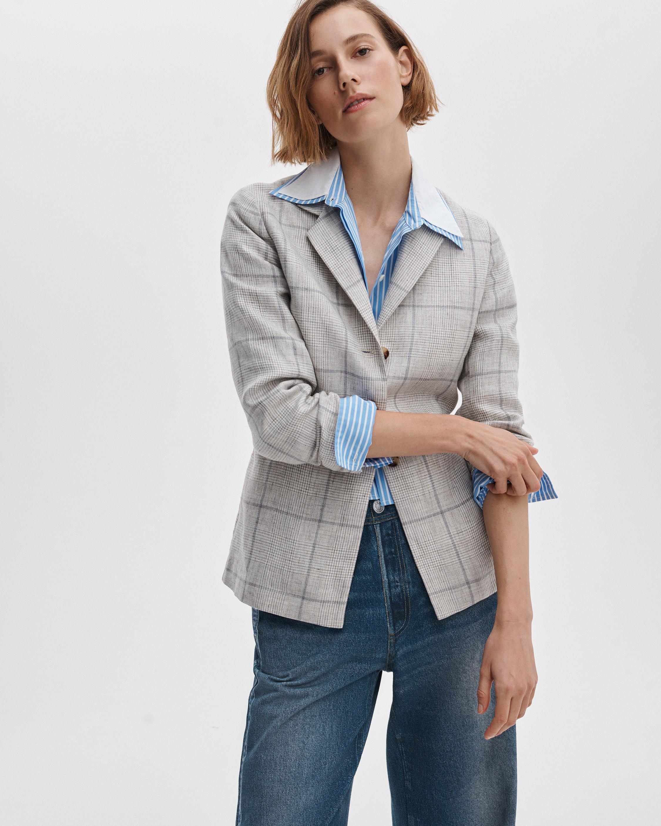 Rag & Bone Chappell Plaid Linen Blazer In Multi