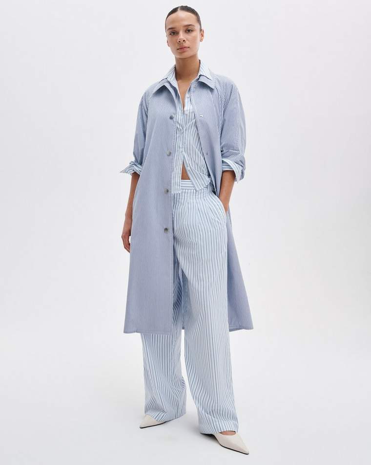 Rag & Bone Gayle Striped Poplin Trench Coat In Blue
