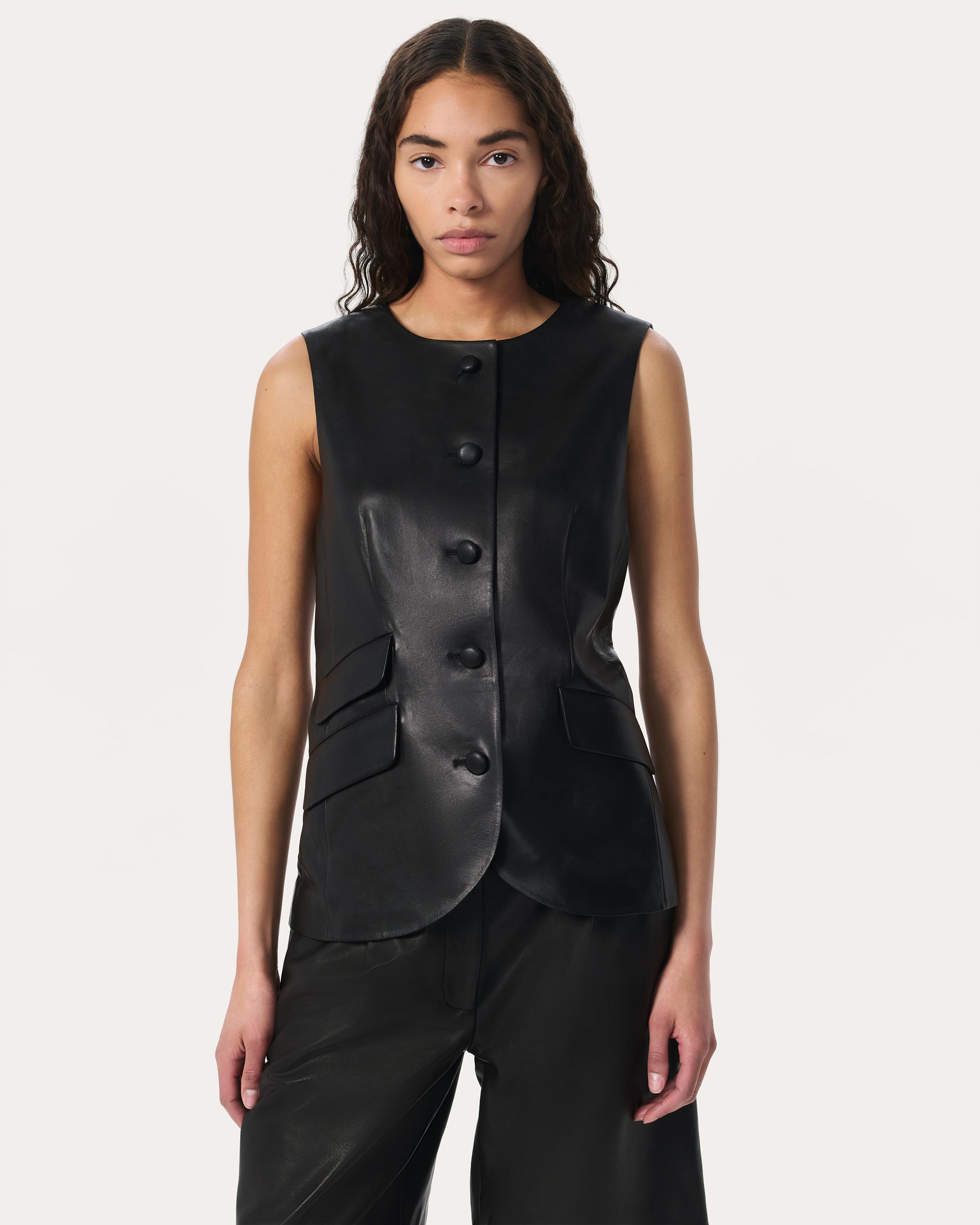 Rag & Bone Slade Leather Vest In Black