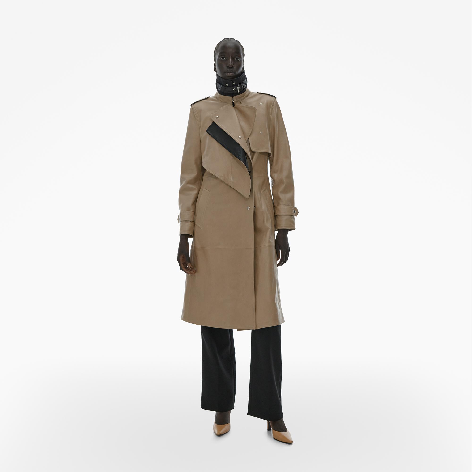 Helmut Lang Leather Trench Coat In Brown