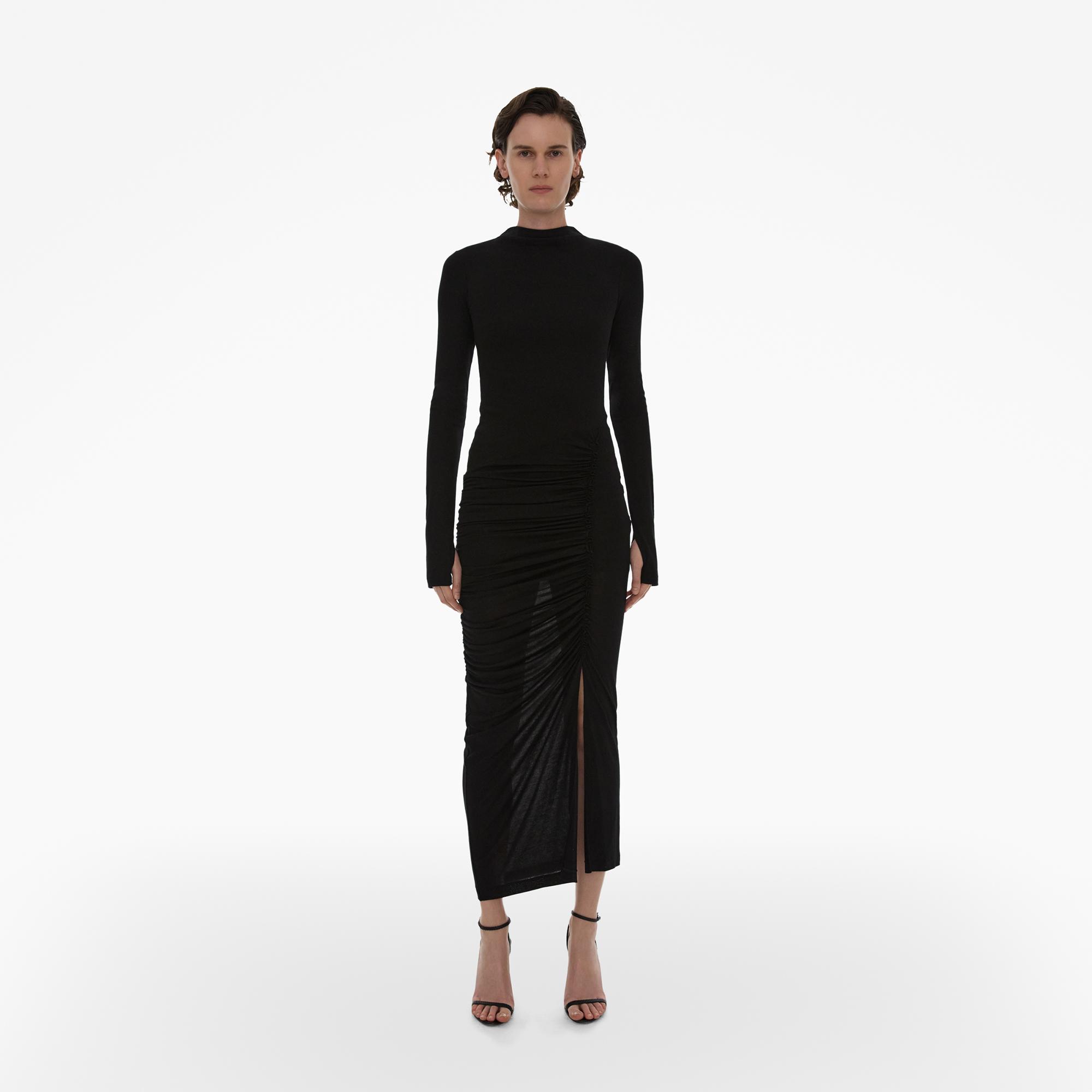 Shop Helmut Lang Ribbed Combo Maxi Dress In Basalt Black