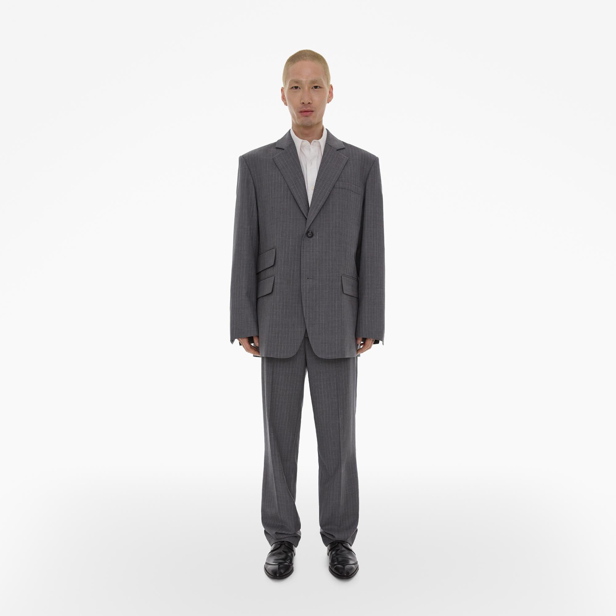 Helmut Lang Oversized Wool Blazer In Grey Melange