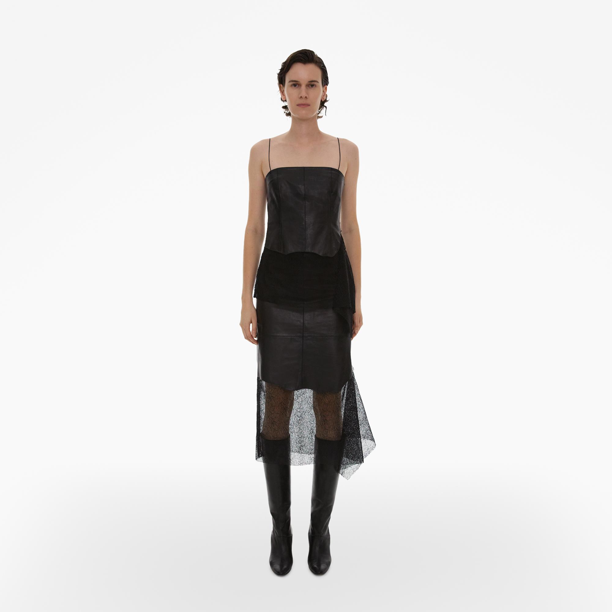 Shop Helmut Lang Lace-trimmed Leather Tank Top In Black