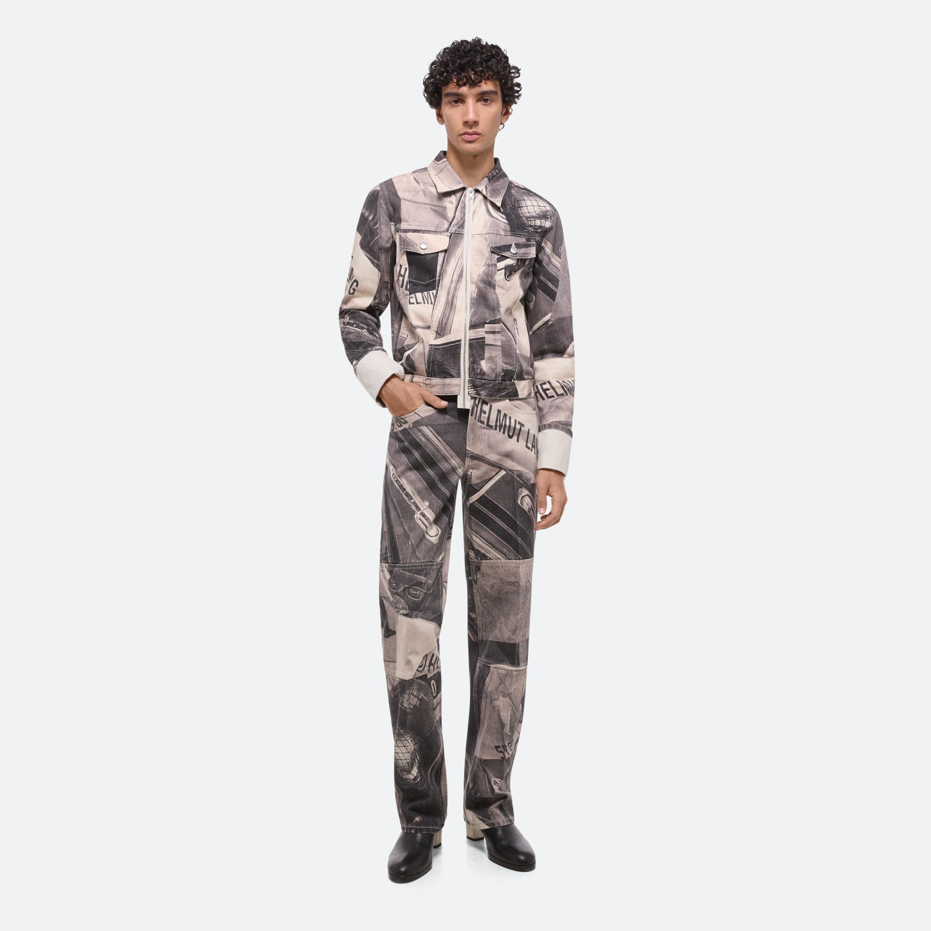 Helmut Lang Collage Print Organic Cotton Denim Baggy Jeans In Black Multi
