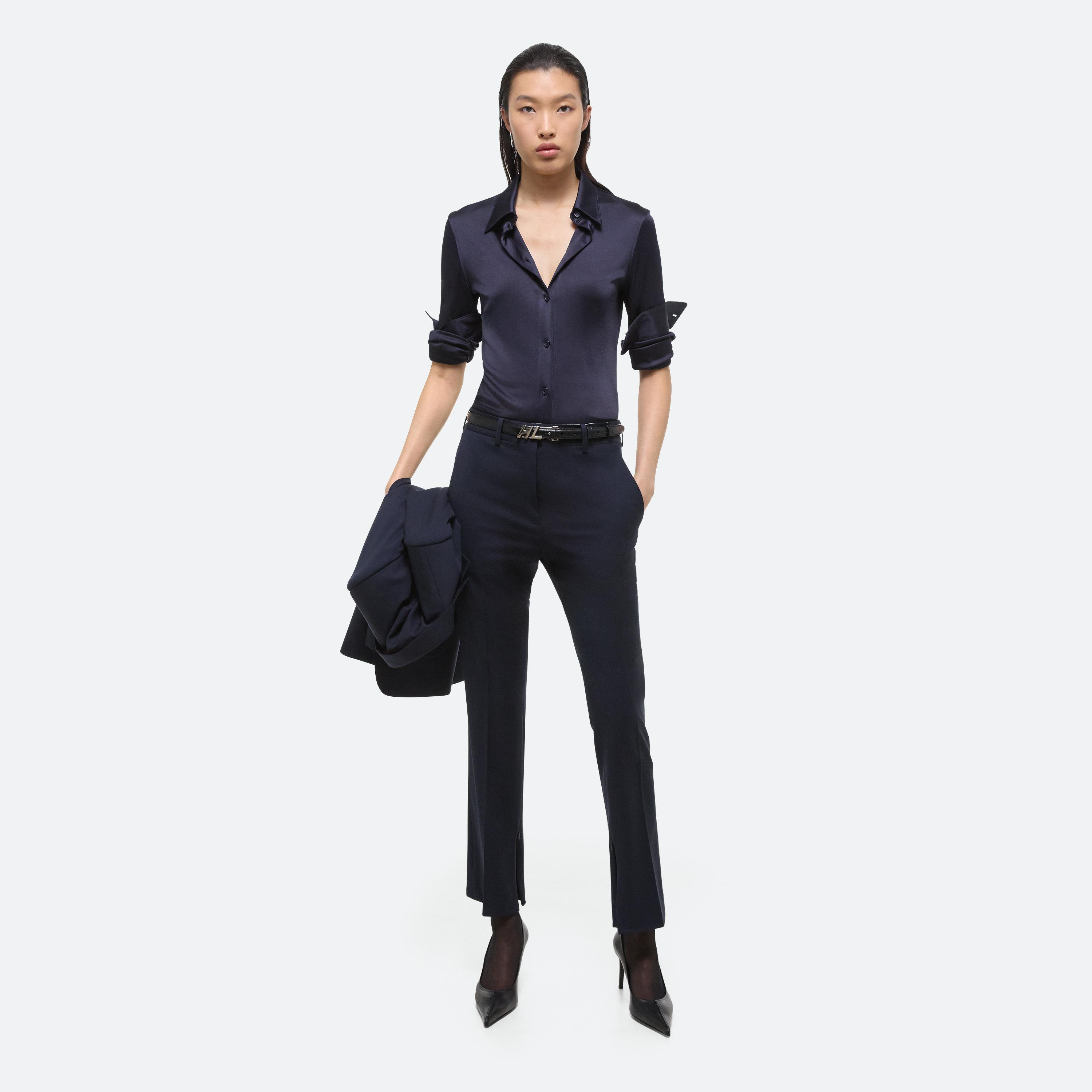 Shop Helmut Lang Slim Virgin Wool Trouser In Navy