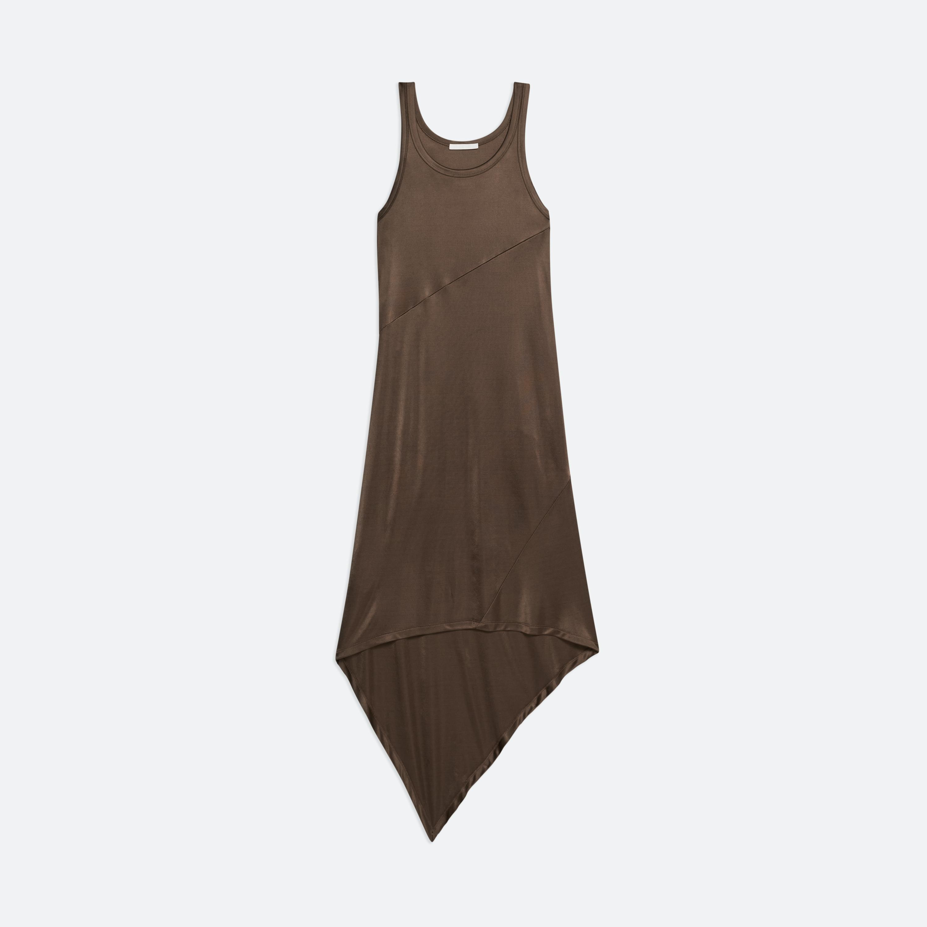 Helmut Lang Jersey Scarf Hem Tank Dress In Brown