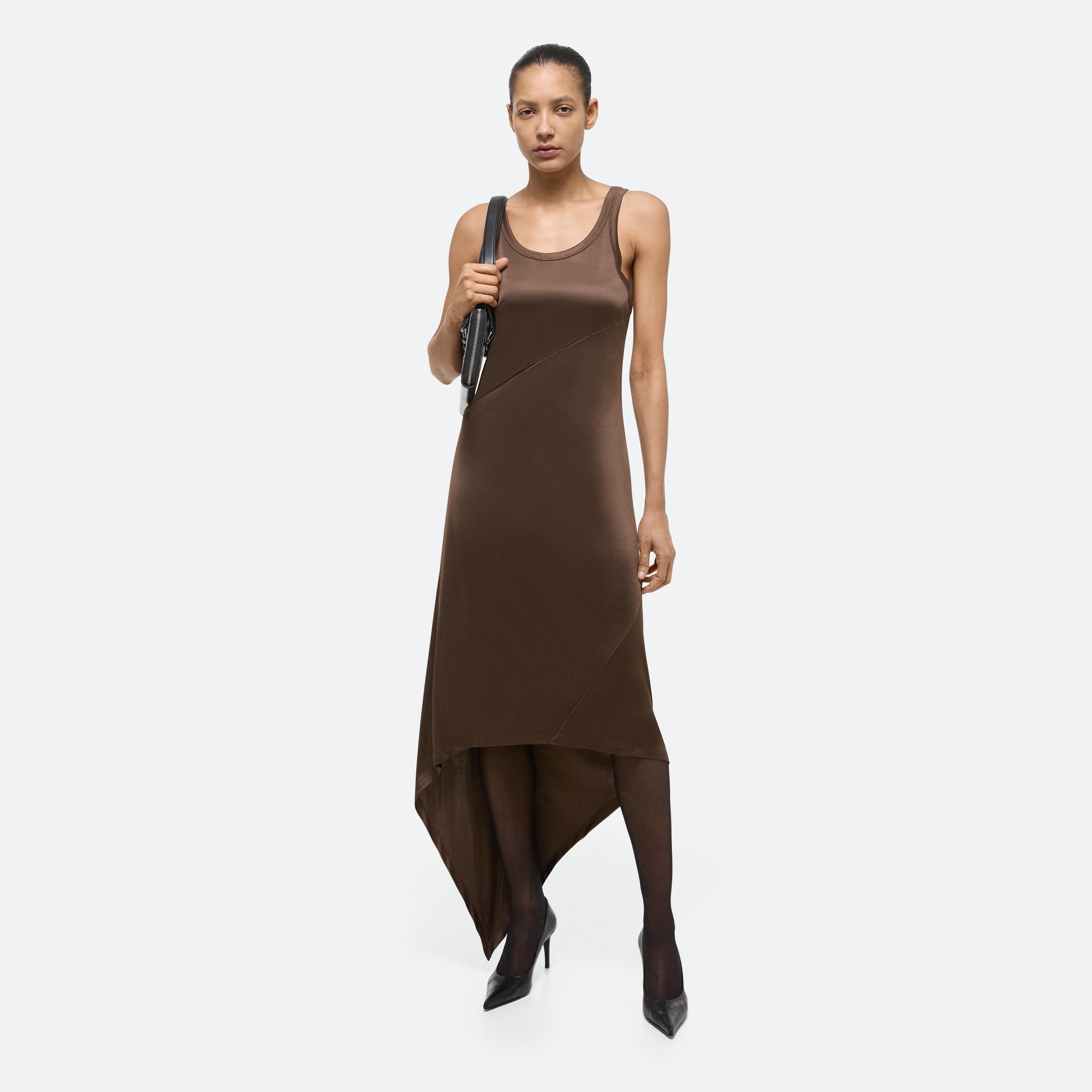 Helmut Lang Jersey Scarf Hem Tank Dress In Brown