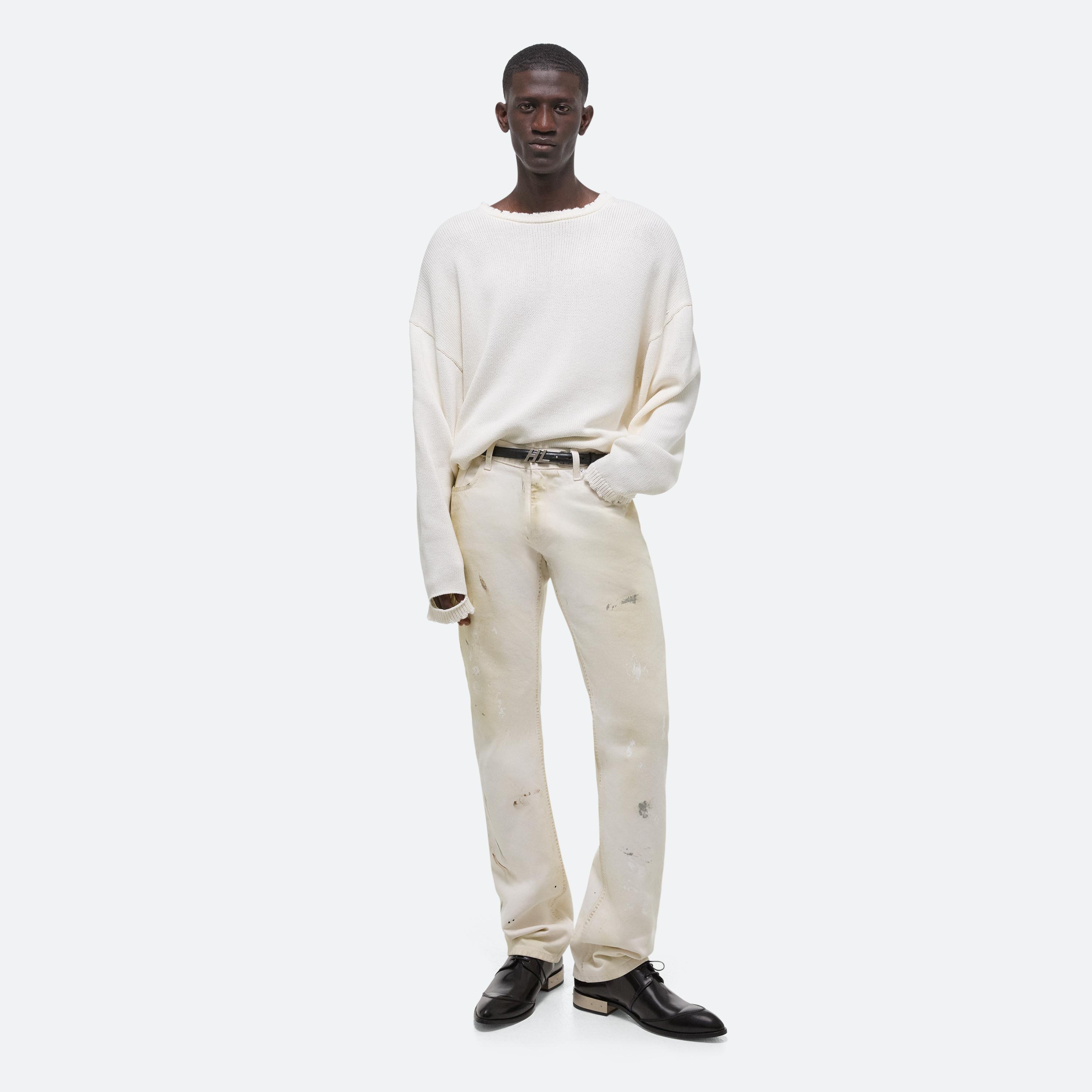 Helmut Lang Distressed Ribbed Sweater In Ivory