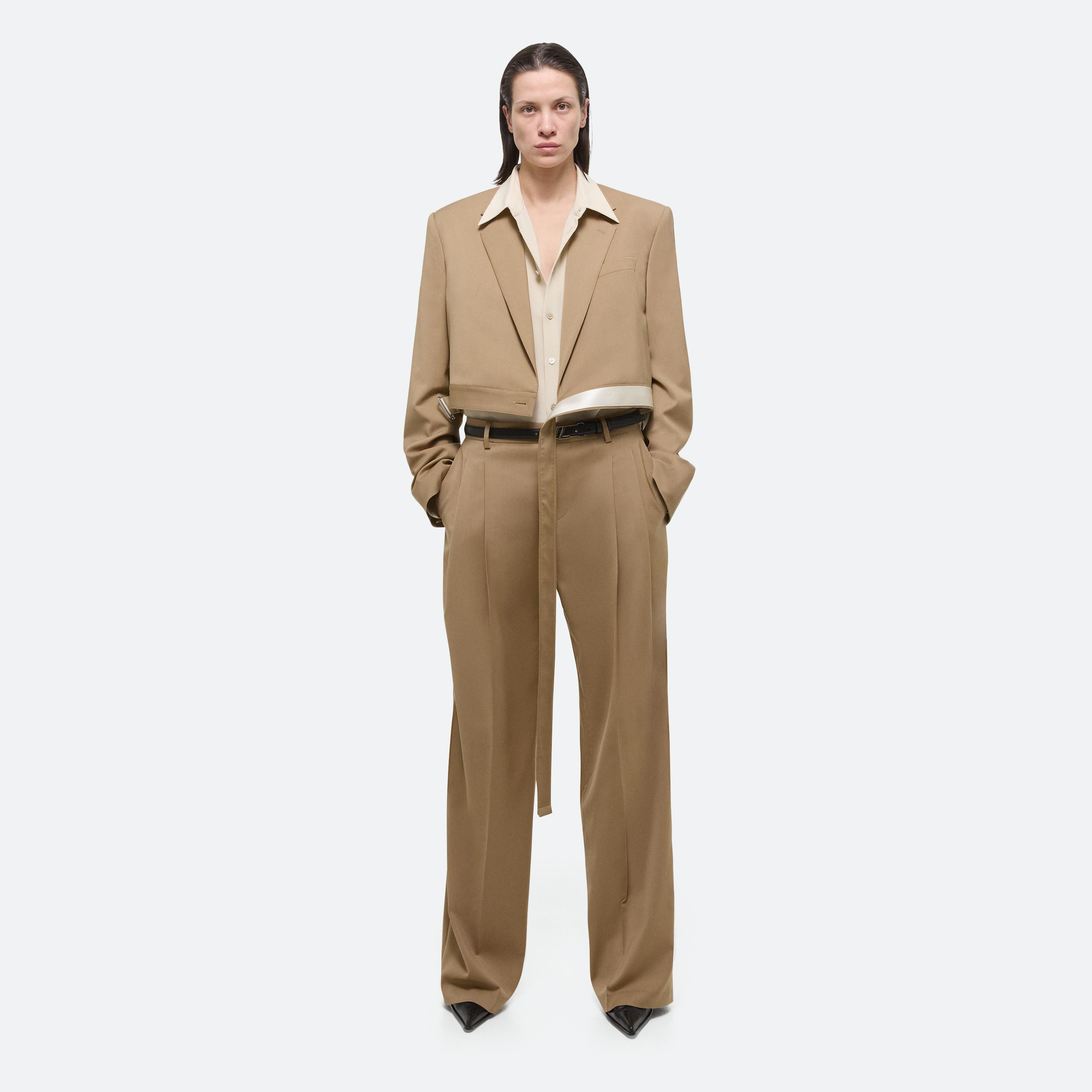 Shop Helmut Lang Double Pleated Pants In Latte