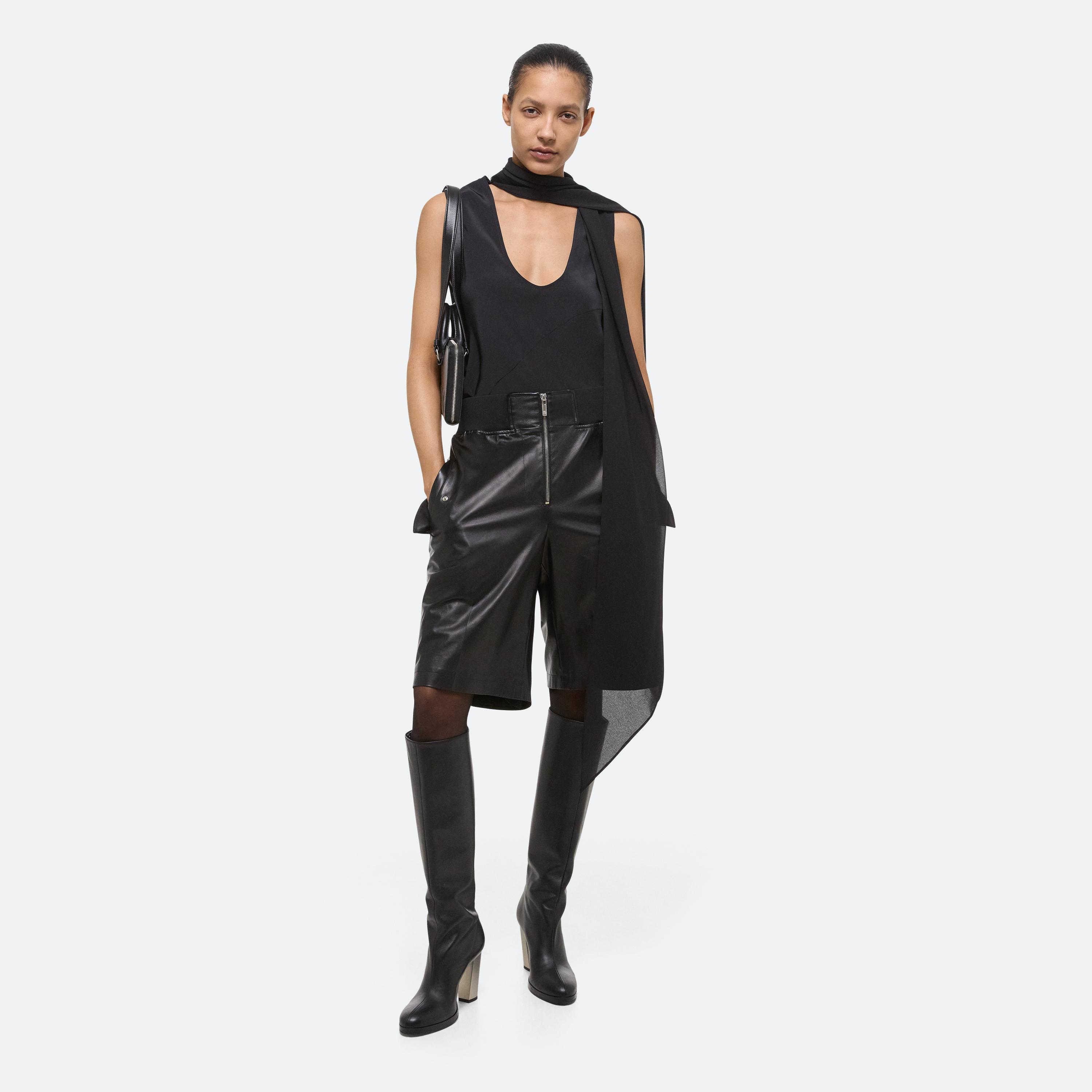 Shop Helmut Lang Leather Bomber Shorts In Black