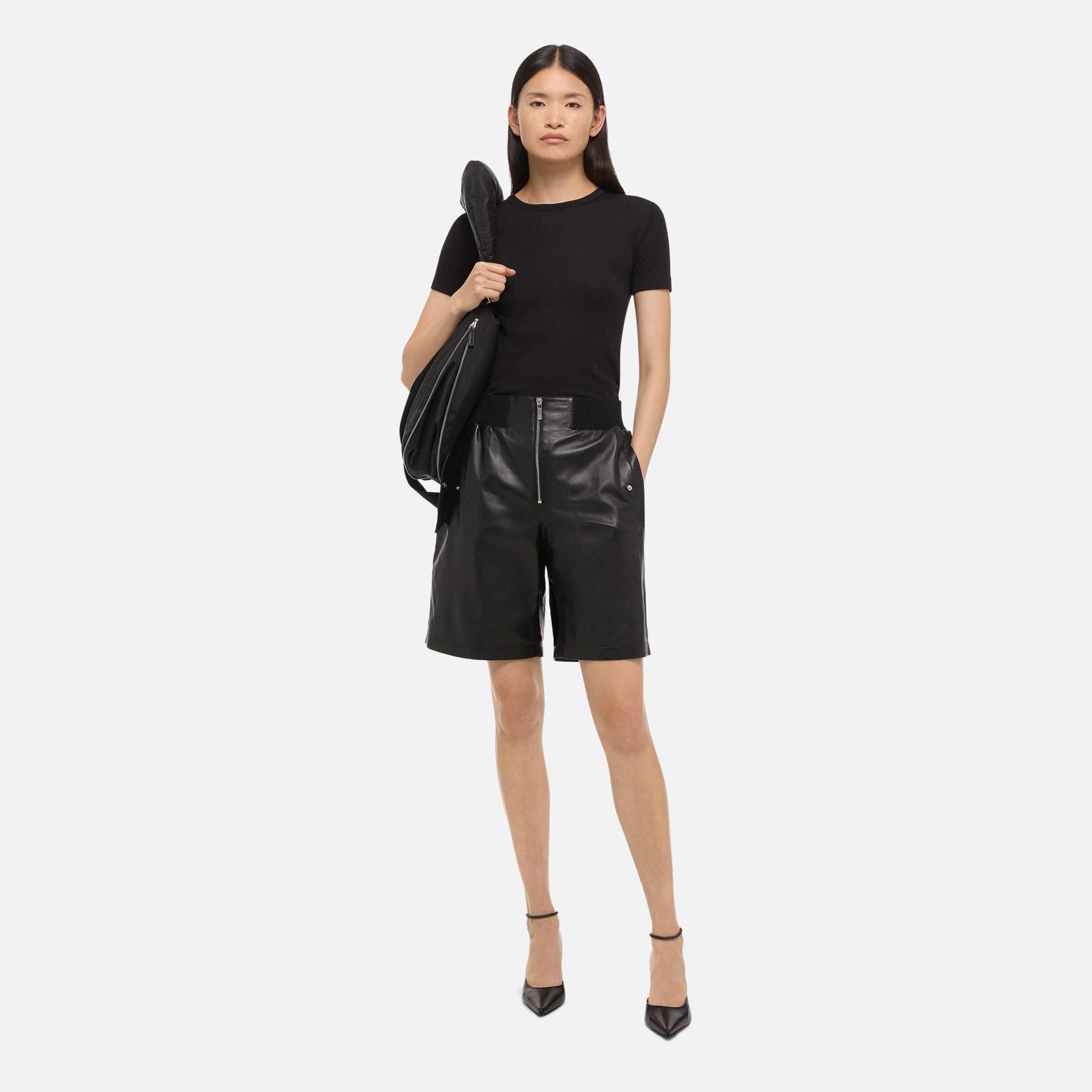 Helmut Lang Leather Bomber Shorts In Black