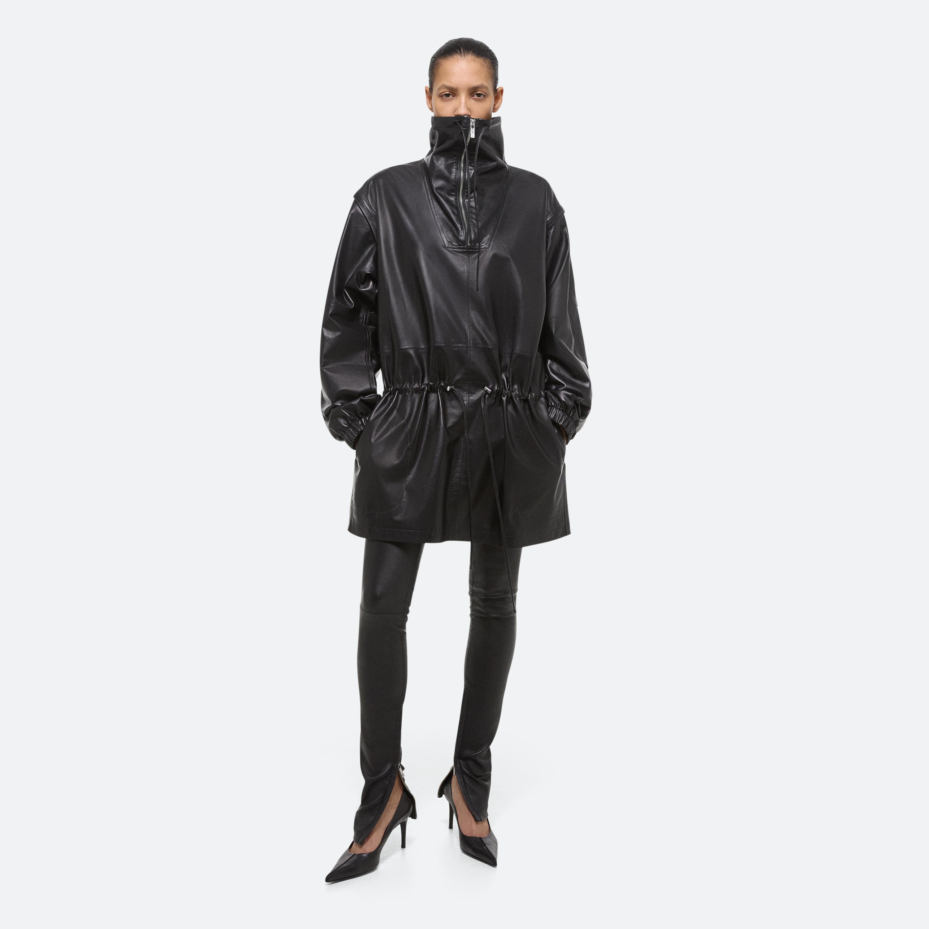 Shop Helmut Lang Leather Gusset Dress In Black