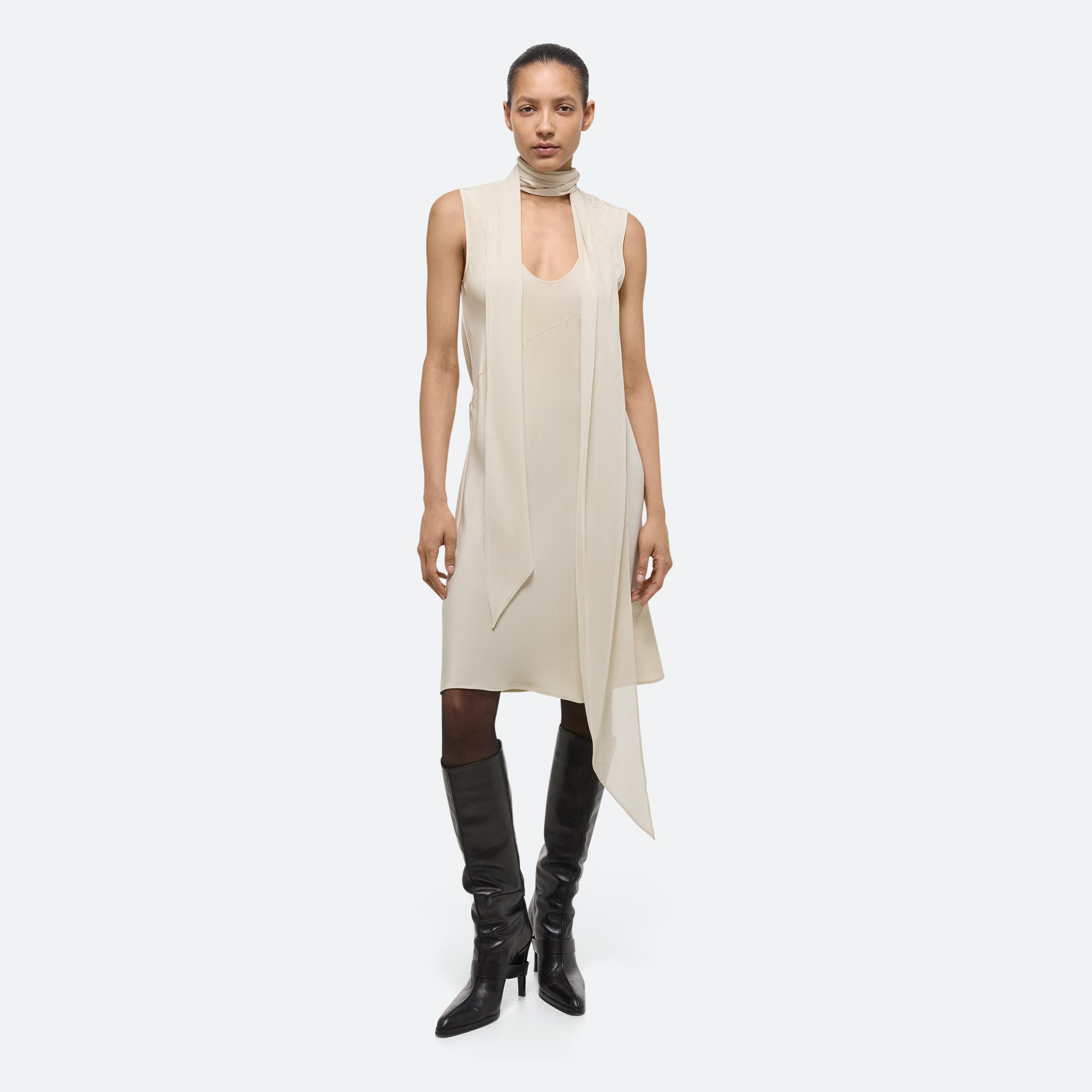 Shop Helmut Lang Sleeveless Scarf Dress In Oat